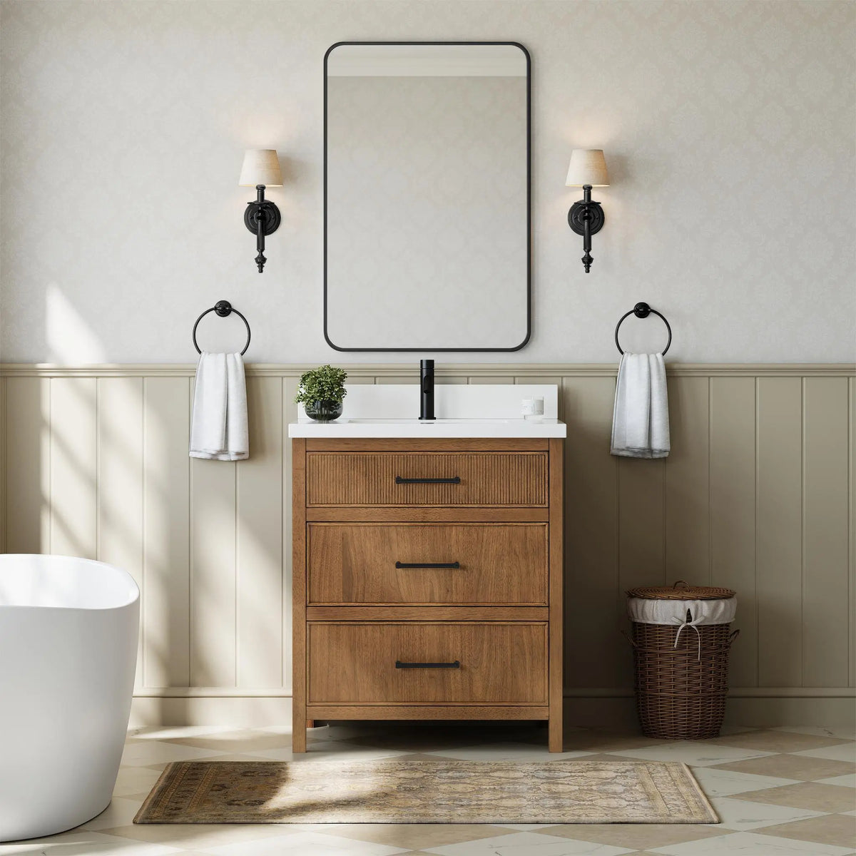 30" Isola Single Bathroom Vanity Toasted Walnut Matte Black Trim by wyndham View 10