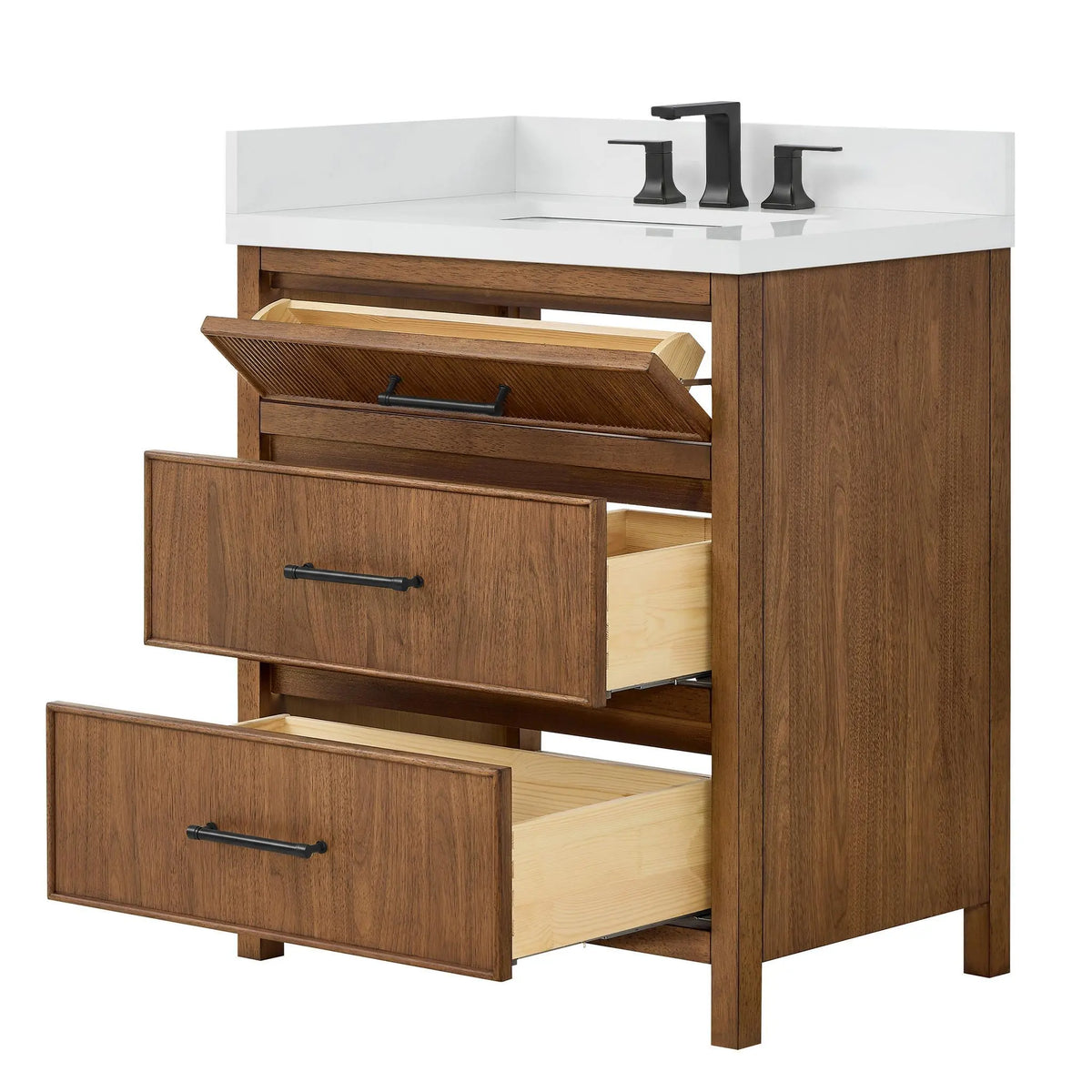 30" Isola Single Bathroom Vanity Toasted Walnut Matte Black Trim by wyndham View 15