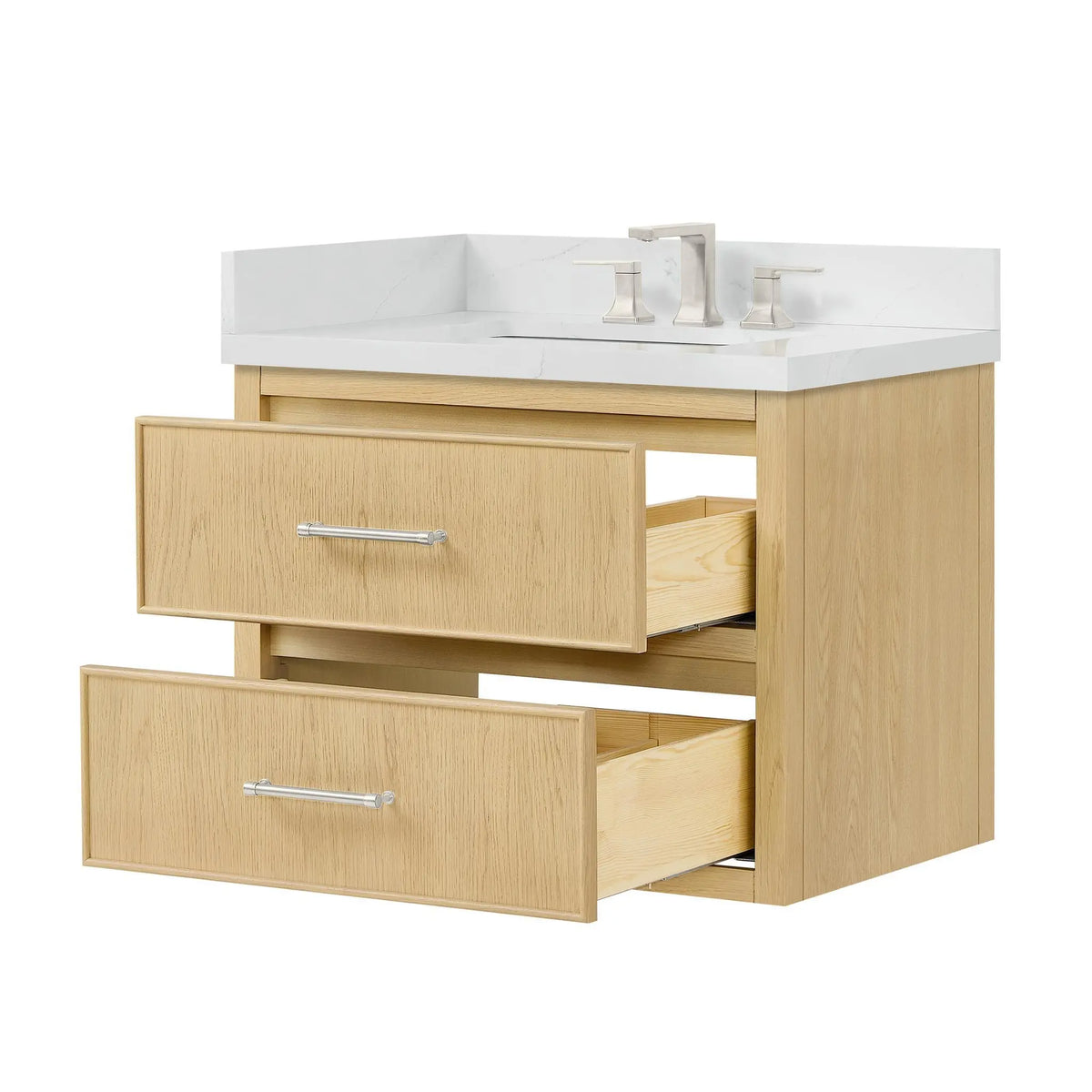 30" Isola Single Wall Mounted Bathroom Vanity Scandinavian Oak Brushed Nickel Trim by wyndham View 7