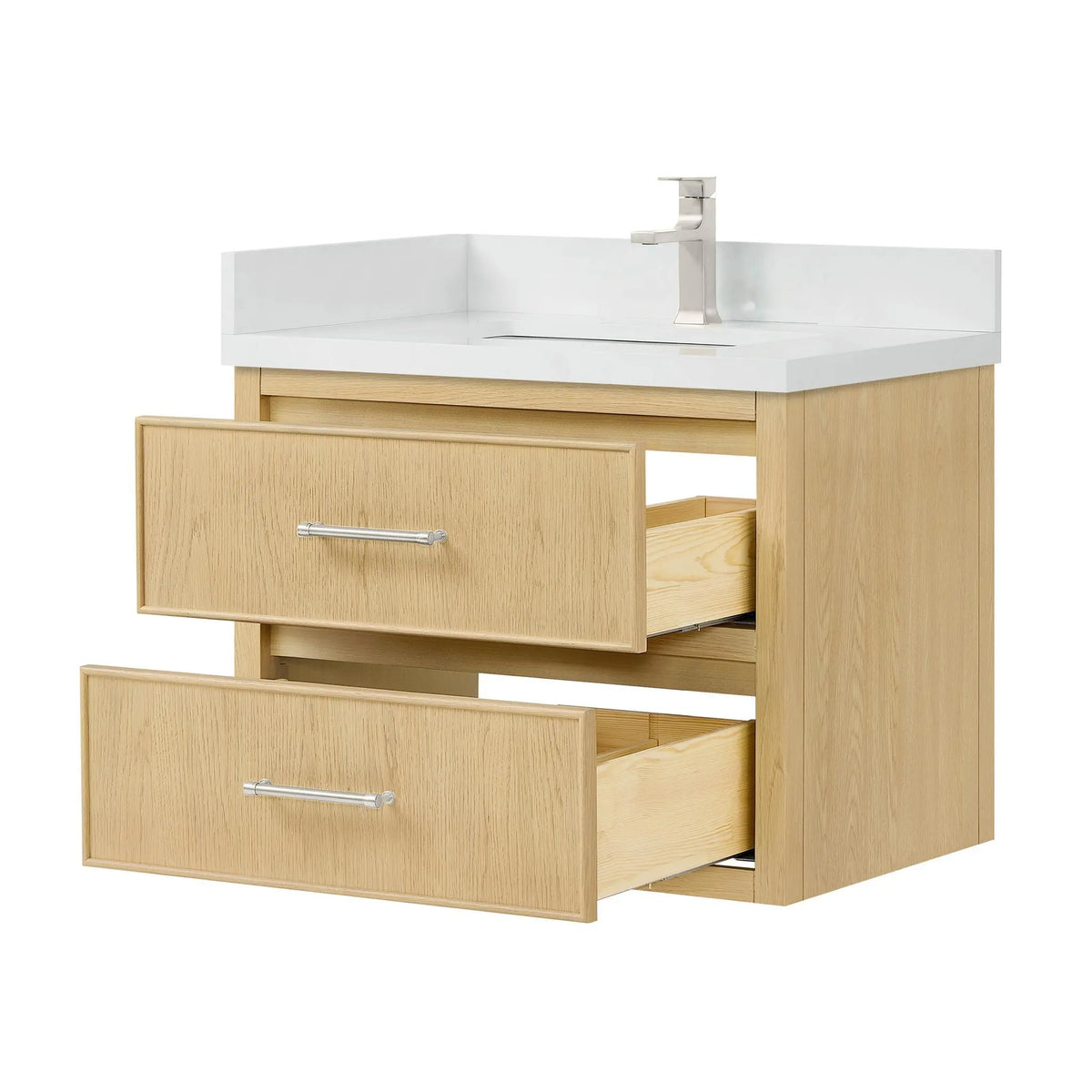 30" Isola Single Wall Mounted Bathroom Vanity Scandinavian Oak Brushed Nickel Trim by wyndham View 11