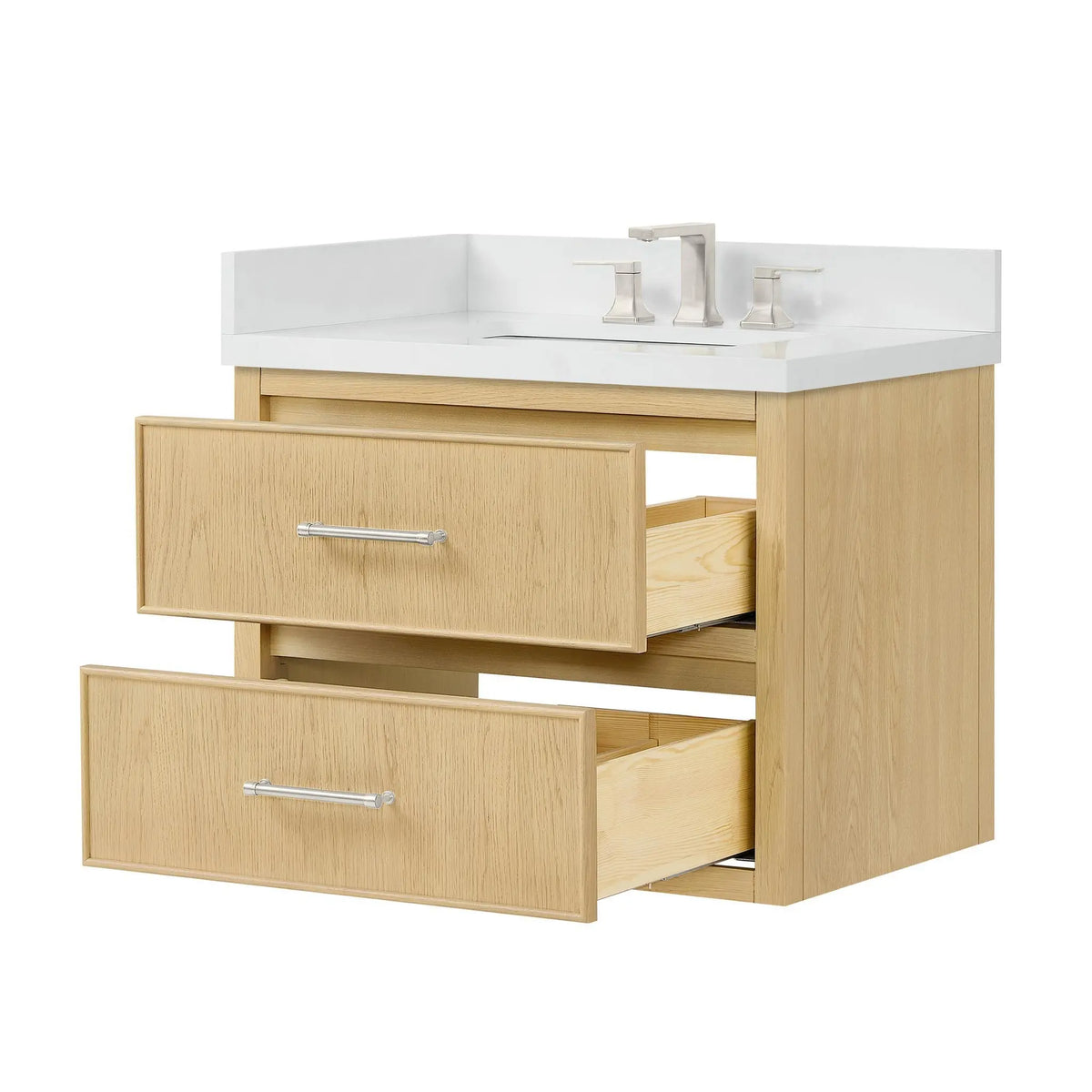 30" Isola Single Wall Mounted Bathroom Vanity Scandinavian Oak Brushed Nickel Trim by wyndham View 15