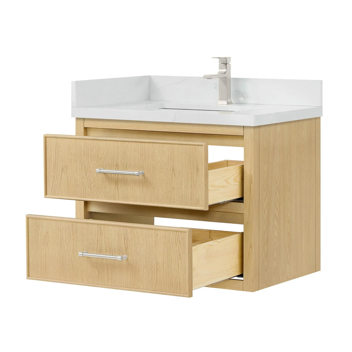 30" Isola Single Wall Mounted Bathroom Vanity Scandinavian Oak Brushed Nickel Trim by wyndham View 3