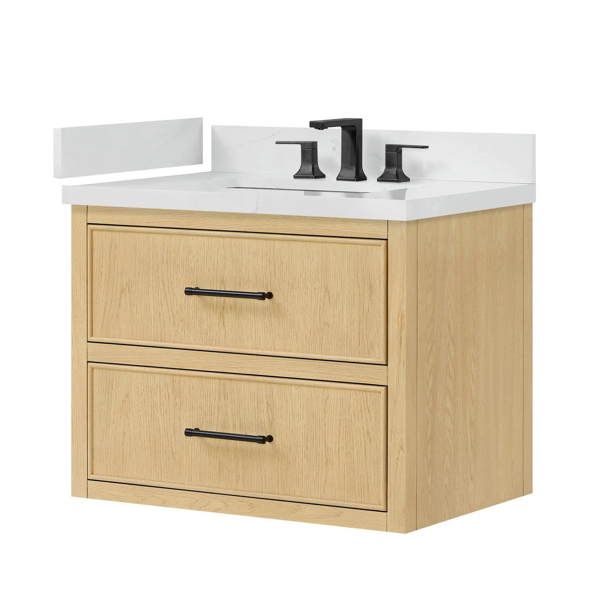 30" Isola Single Wall Mounted Bathroom Vanity Scandinavian Oak Matte Black Trim by wyndham View 8