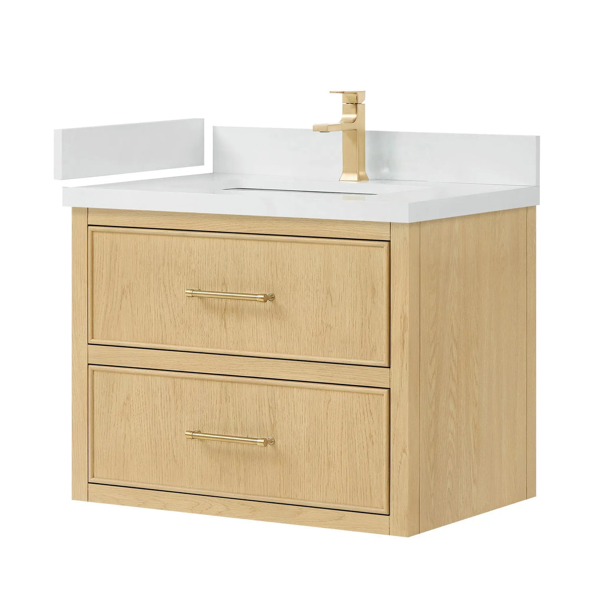 30" Isola Single Wall Mounted Bathroom Vanity Scandinavian Oak Satin Bronze Trim by wyndham View 12