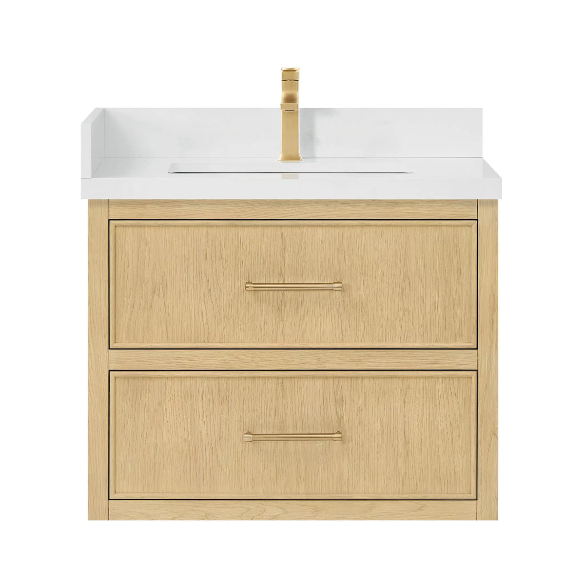 30" Isola Single Wall Mounted Bathroom Vanity Scandinavian Oak Satin Bronze Trim by wyndham View 9