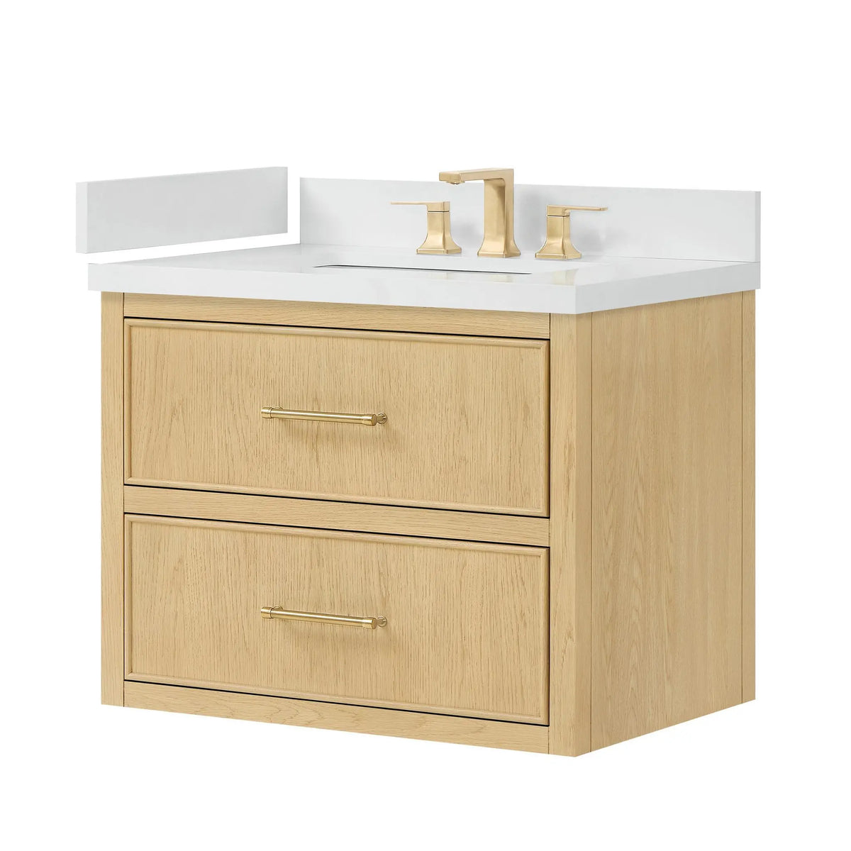 30" Isola Single Wall Mounted Bathroom Vanity Scandinavian Oak Satin Bronze Trim by wyndham View 16