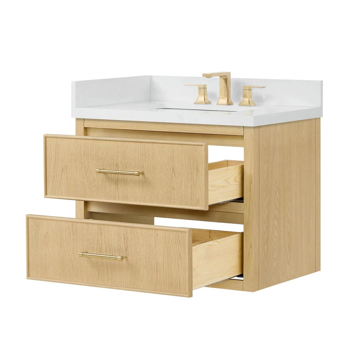 30" Isola Single Wall Mounted Bathroom Vanity Scandinavian Oak Satin Bronze Trim by wyndham View 15