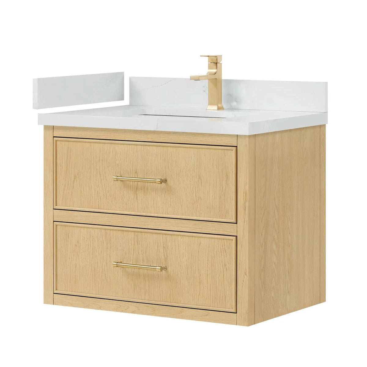 30" Isola Single Wall Mounted Bathroom Vanity Scandinavian Oak Satin Bronze Trim by wyndham View 4