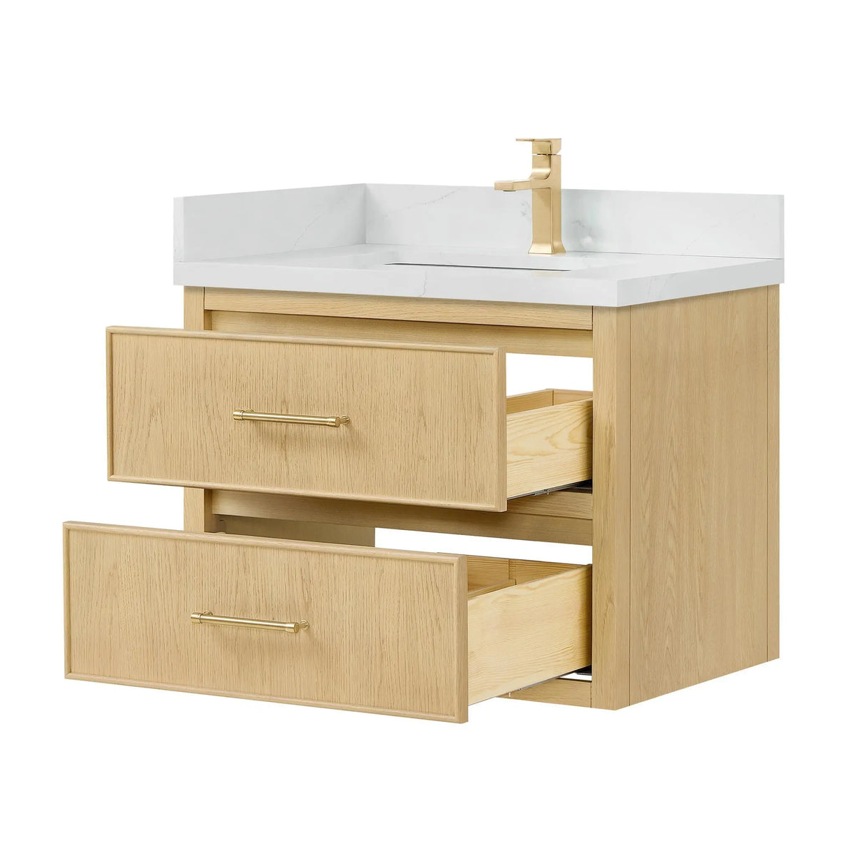30" Isola Single Wall Mounted Bathroom Vanity Scandinavian Oak Satin Bronze Trim by wyndham View 3