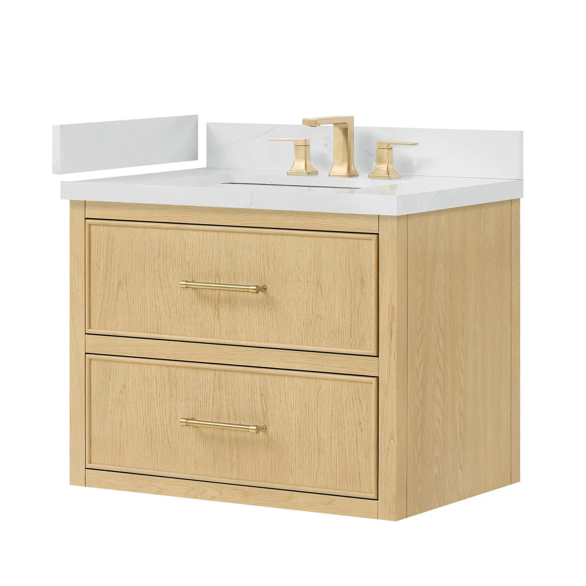 30" Isola Single Wall Mounted Bathroom Vanity Scandinavian Oak Satin Bronze Trim by wyndham View 8