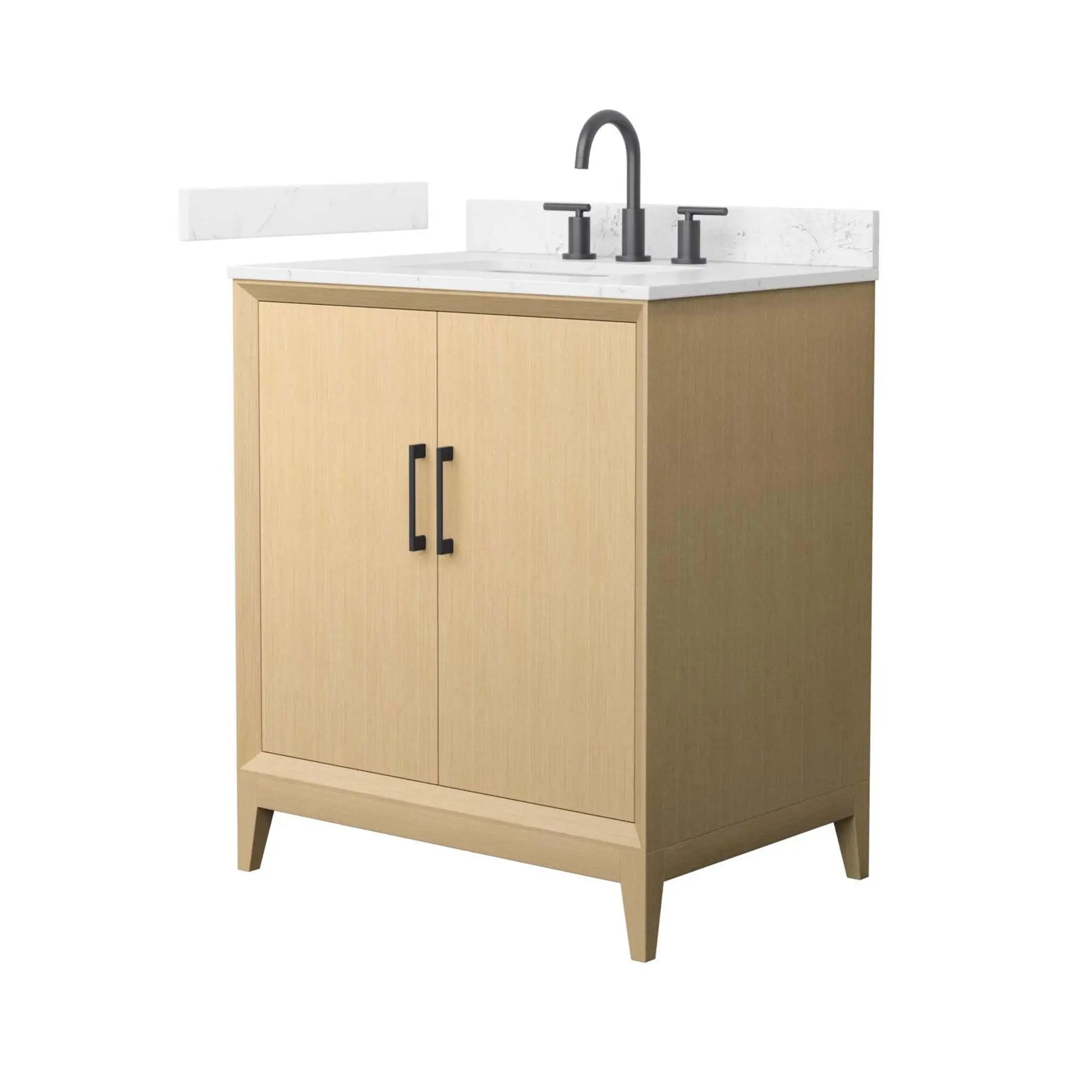 30" Janna Single Bathroom Vanity in White Oak with Matte Black Trim by Wyndham