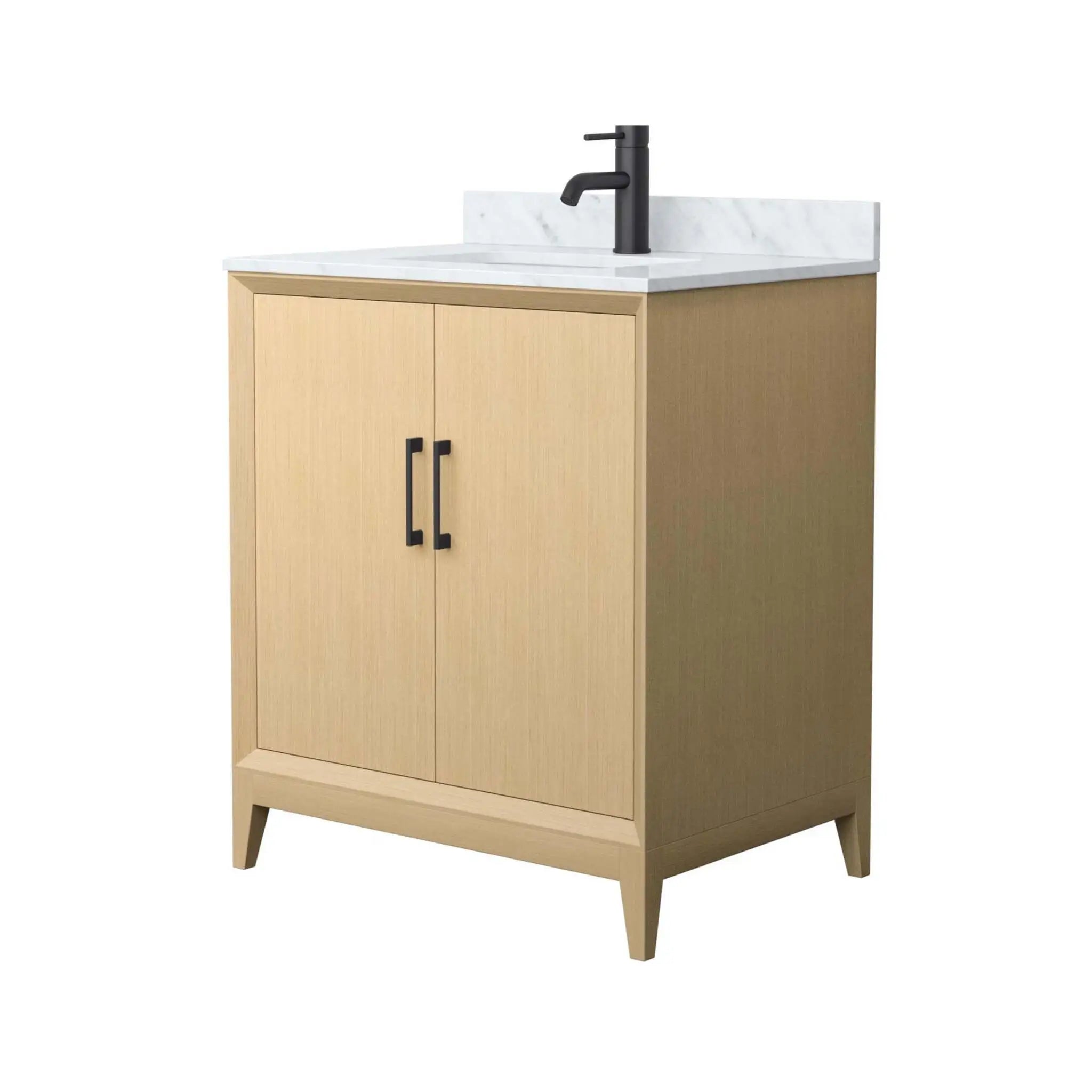 30" Janna Single Bathroom Vanity in White Oak with Matte Black Trim by Wyndham