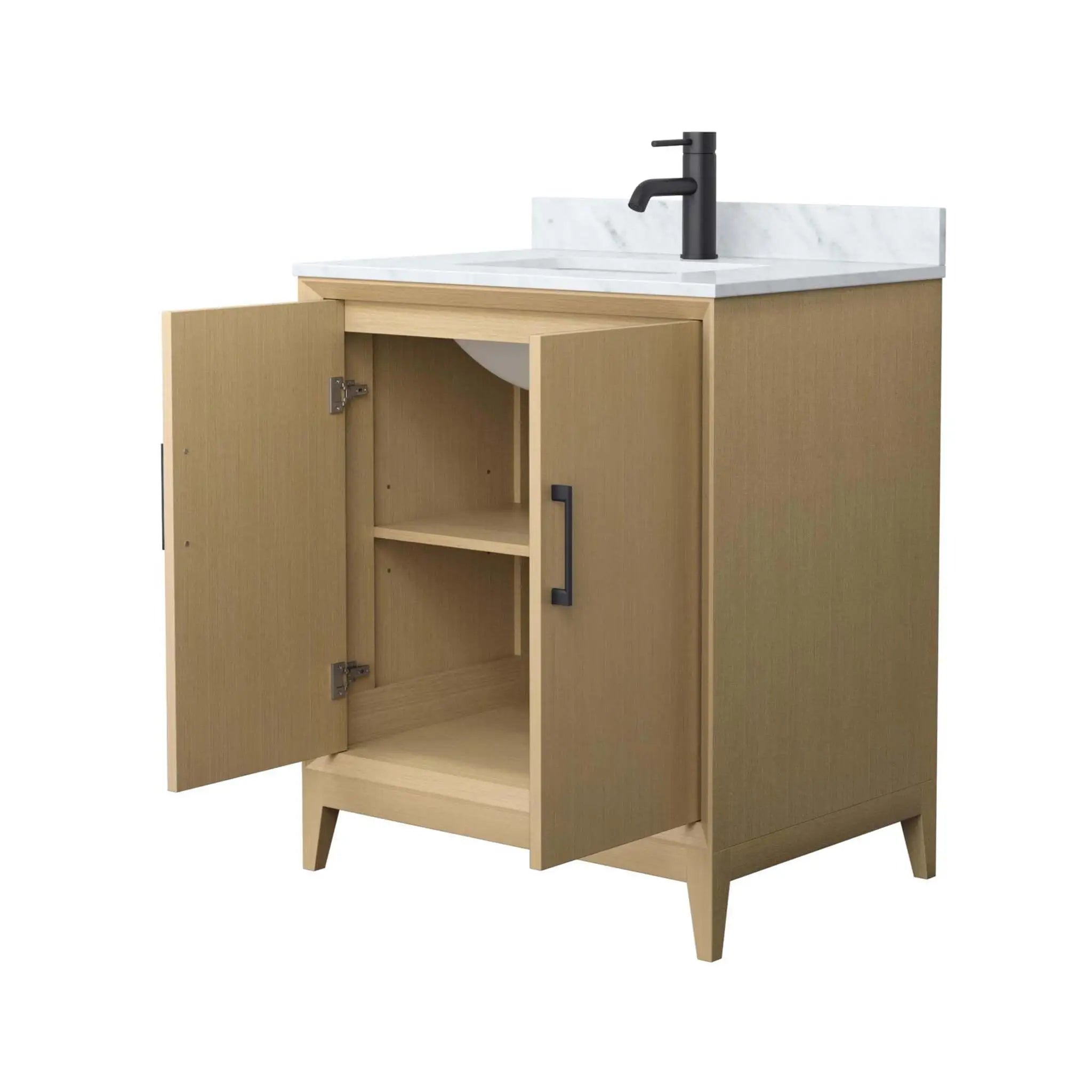 30" Janna Single Bathroom Vanity in White Oak with Matte Black Trim by Wyndham