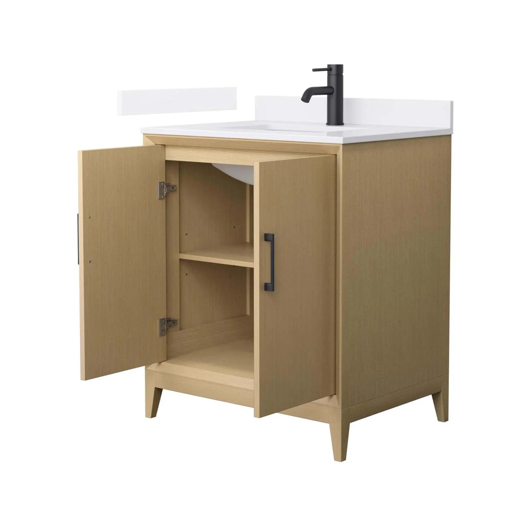 30" Janna Single Bathroom Vanity in White Oak with Matte Black Trim by Wyndham