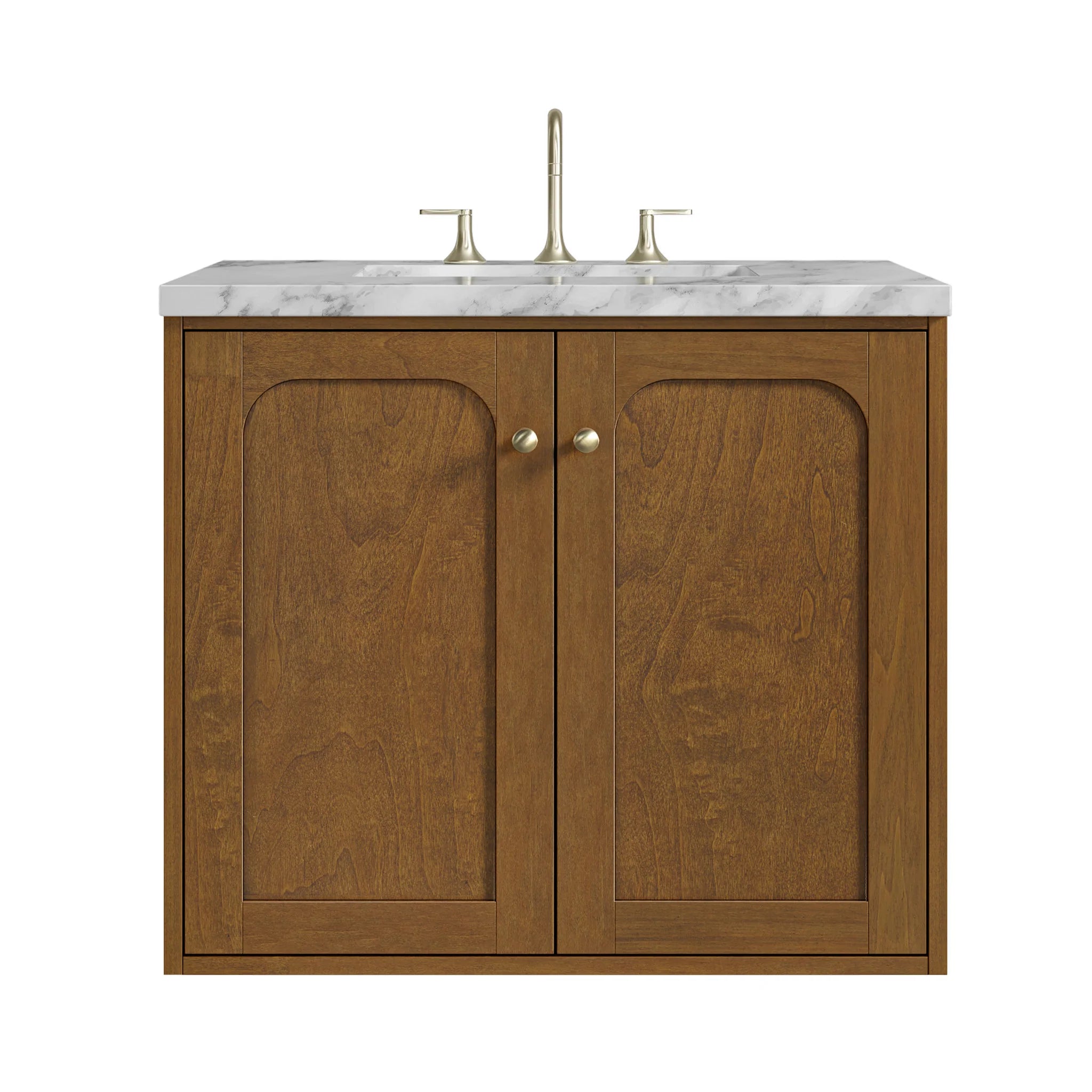 30" Laurent Single Vanity in Honey Oak by James Martin Vanities-Carrara White Marble 1