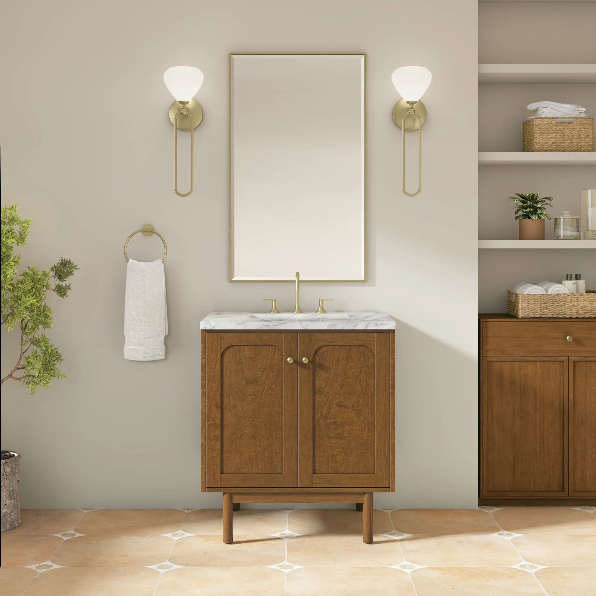 30" Laurent Single Vanity in Honey Oak by James Martin Vanities-Carrara White Marble 3