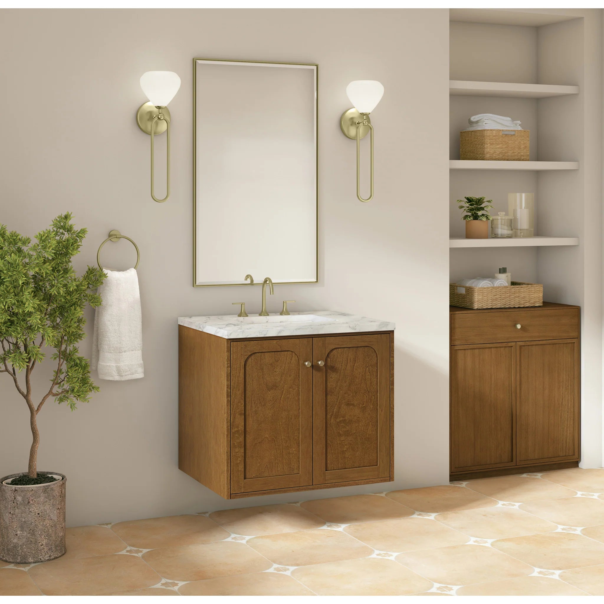 30" Laurent Single Vanity in Honey Oak by James Martin Vanities-Carrara White Marble 5