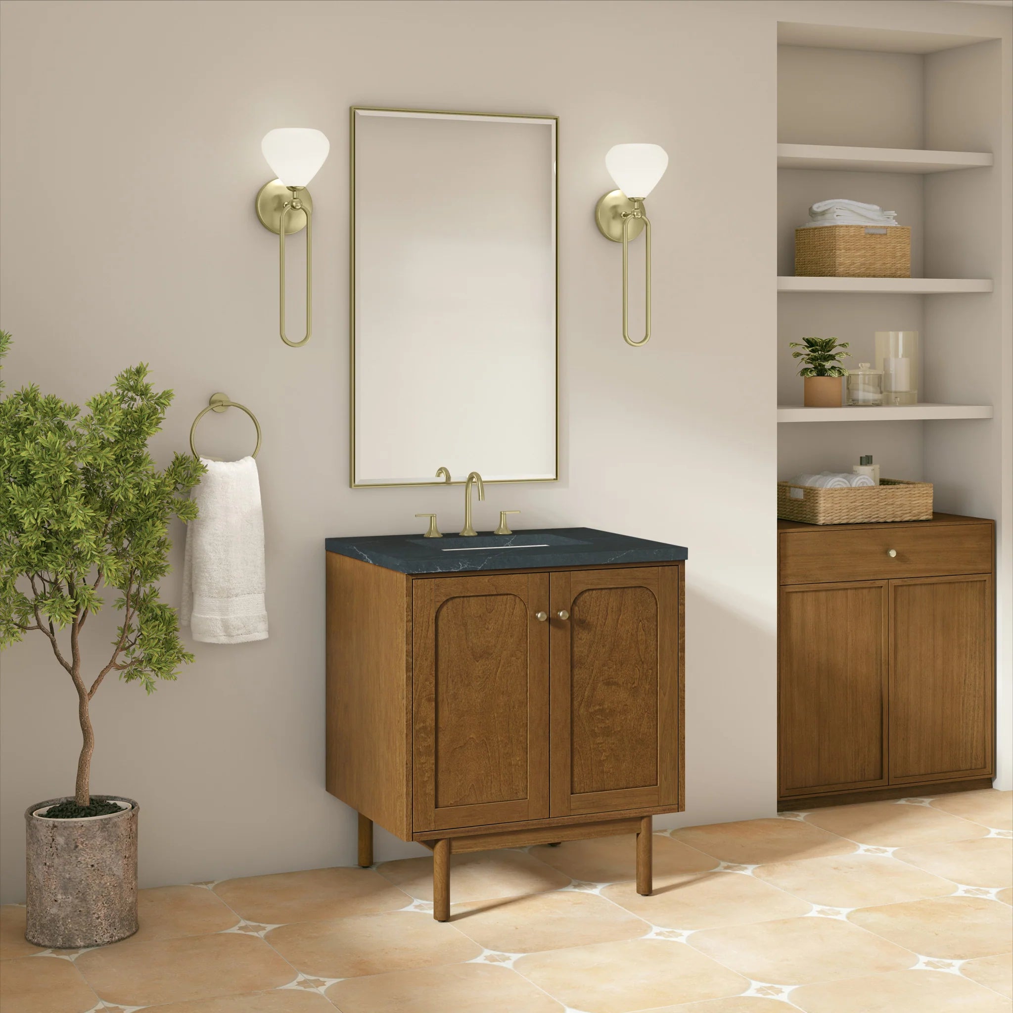 30" Laurent Single Vanity in Honey Oak by James Martin Vanities-Charcoal Soapstone Silestone 4