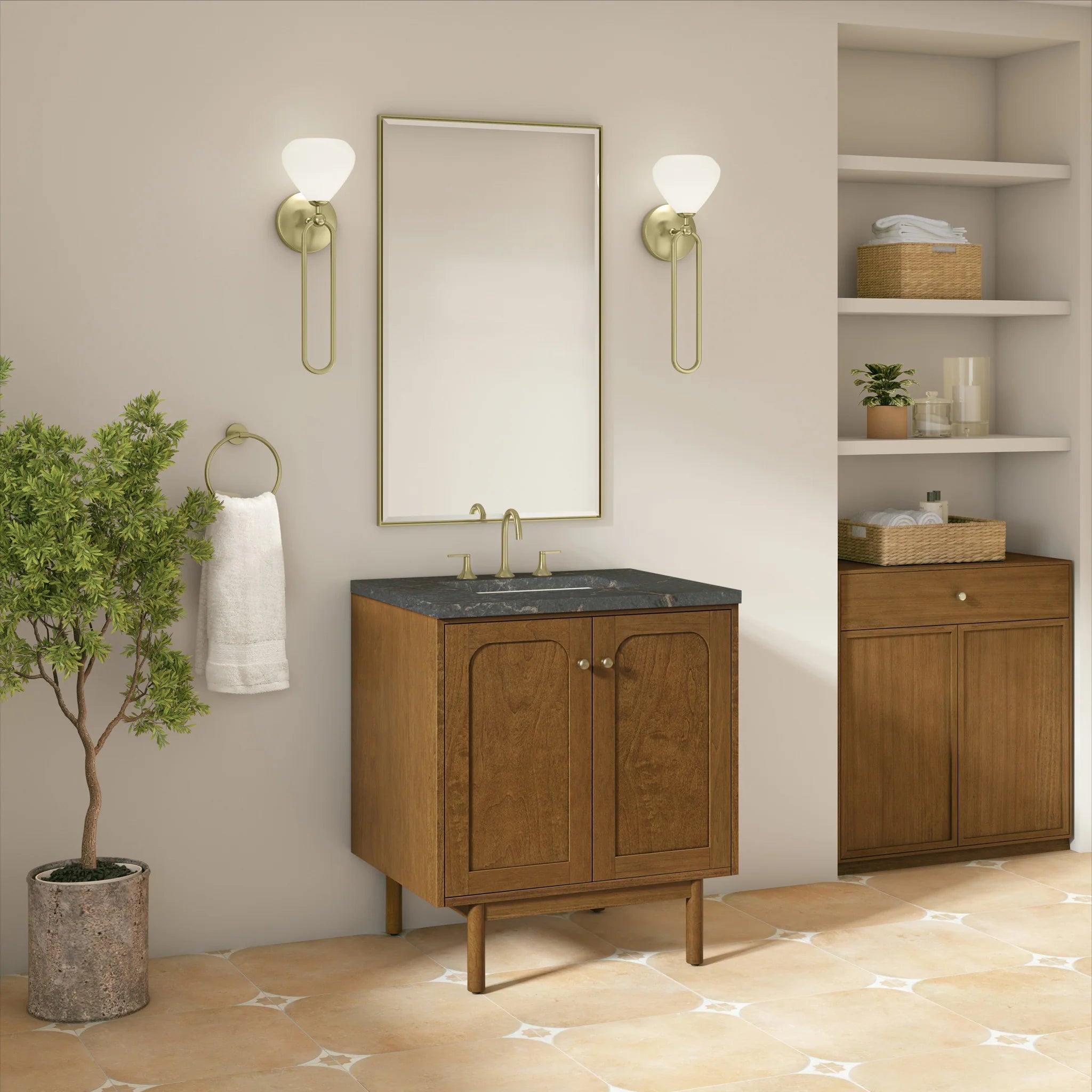 30" Laurent Single Vanity in Honey Oak by James Martin Vanities-Parisien Bleu Silestone 4
