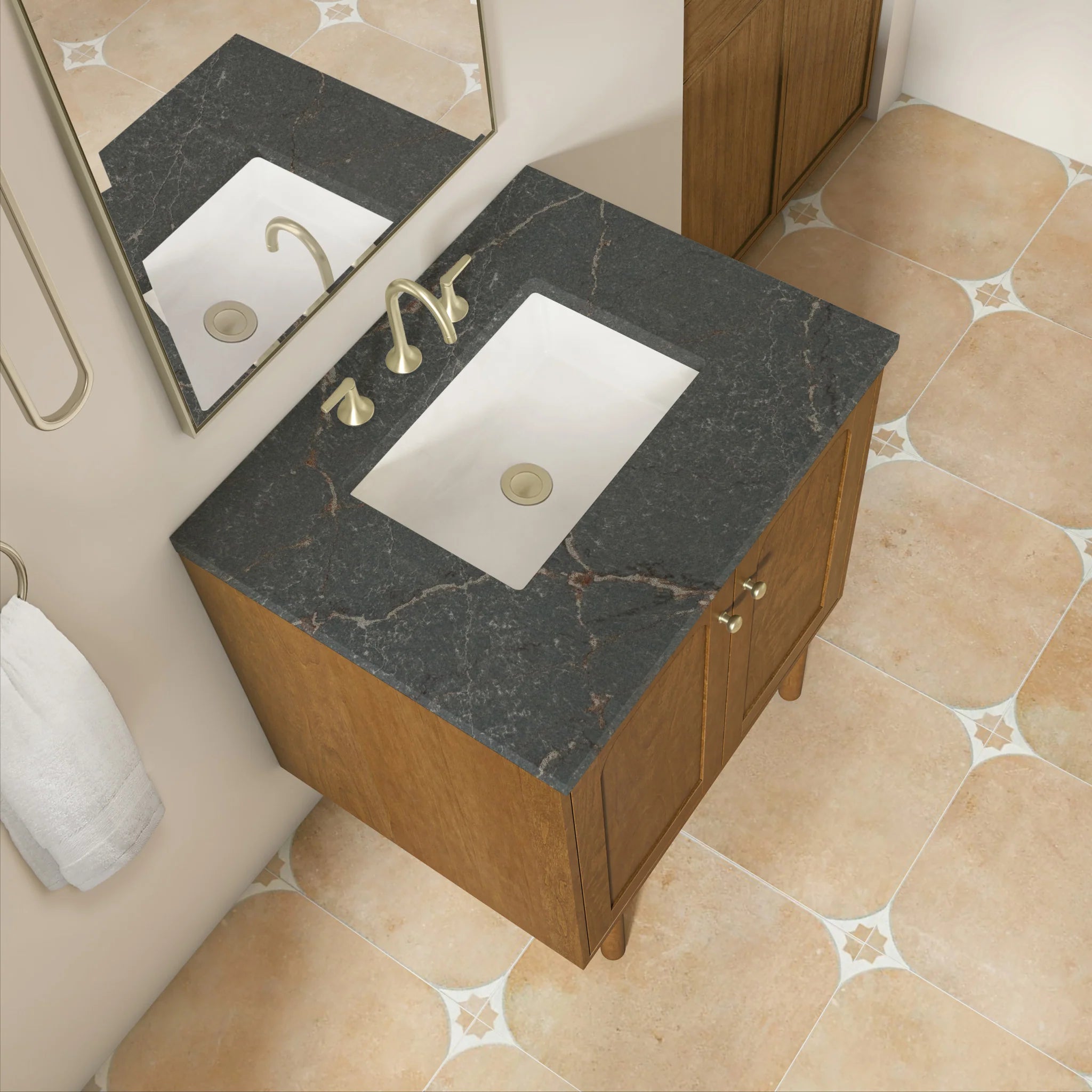 30" Laurent Single Vanity in Honey Oak by James Martin Vanities-Parisien Bleu Silestone 8