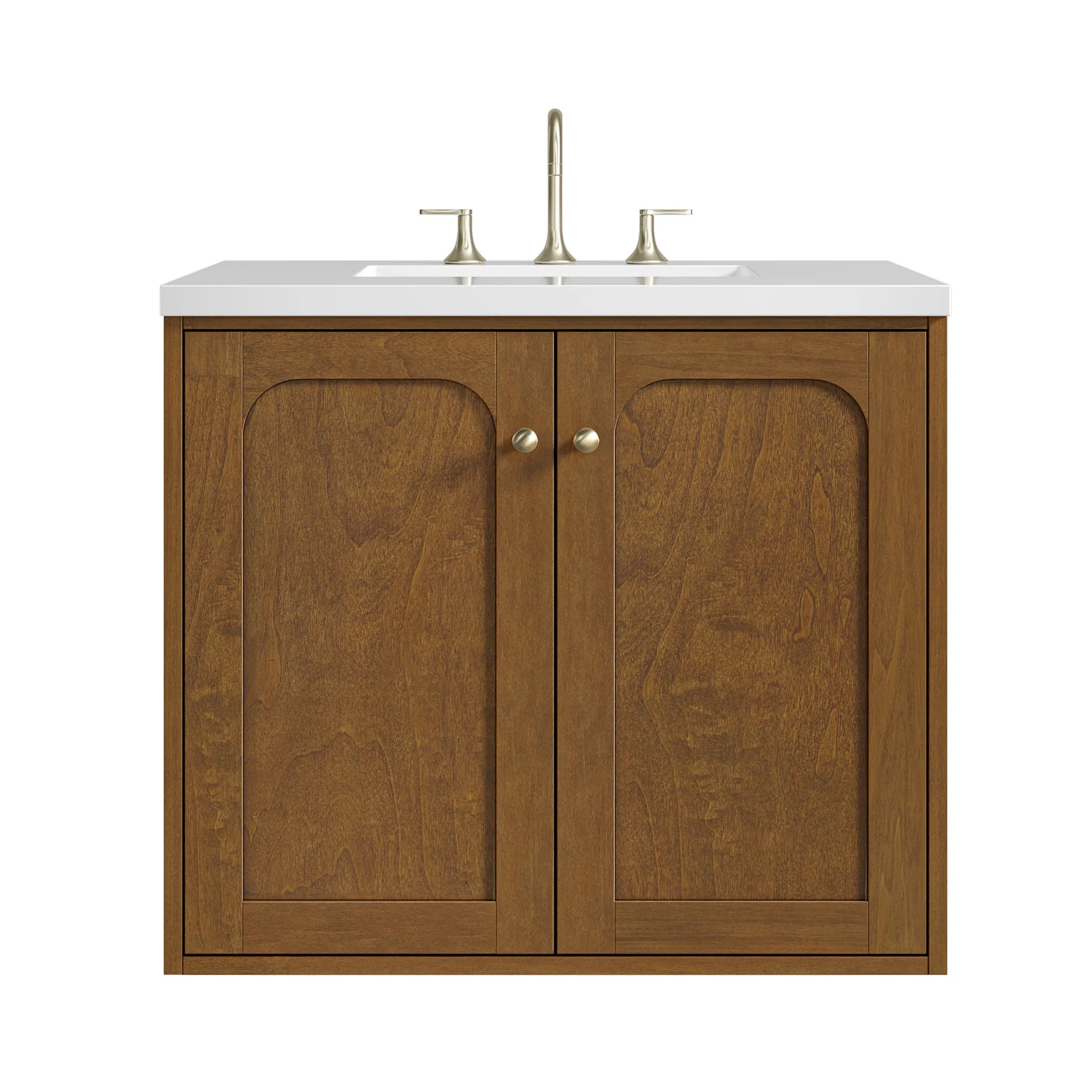 30" Laurent Single Vanity in Honey Oak by James Martin Vanities-White Zeus Silestone 1