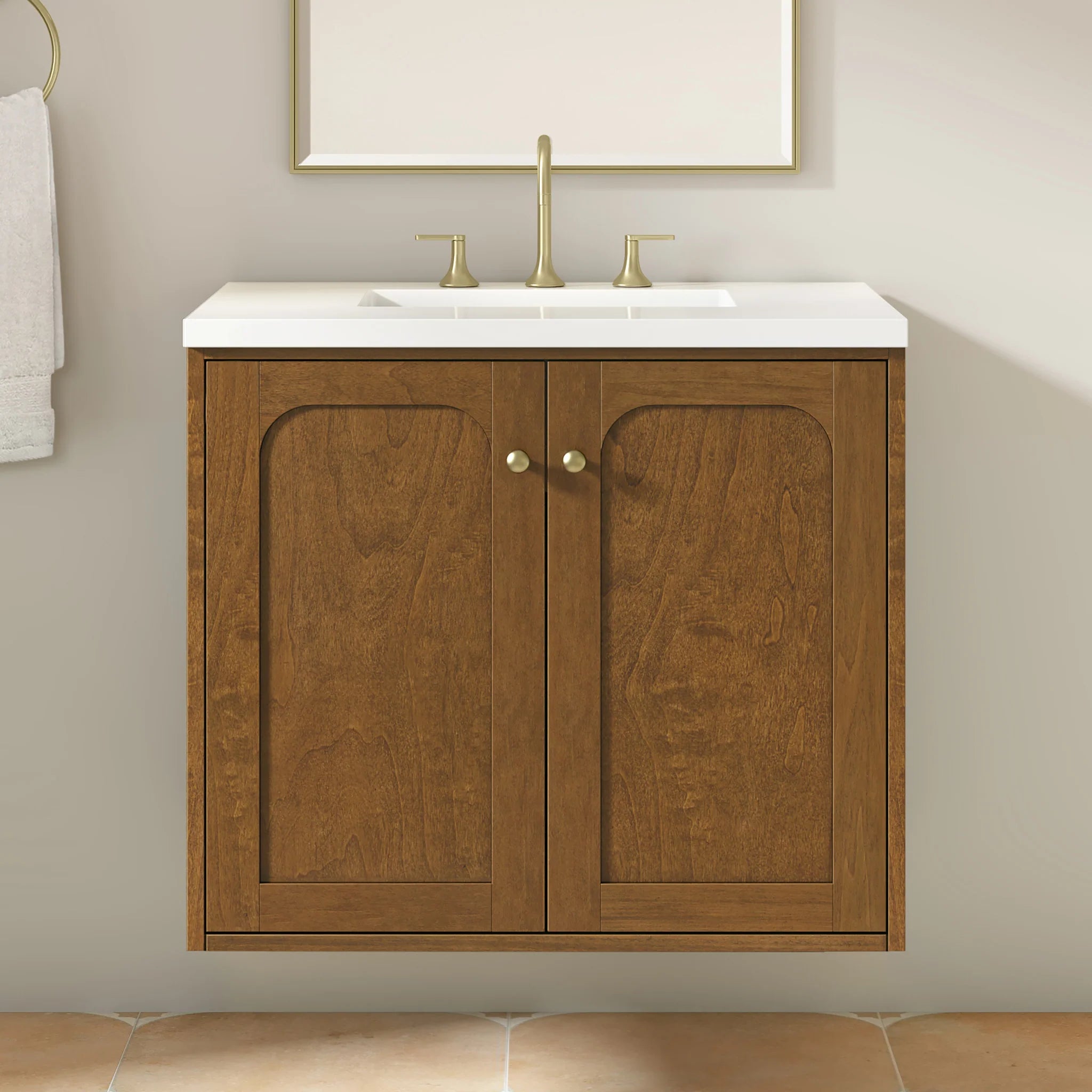 30" Laurent Single Vanity in Honey Oak by James Martin Vanities-White Zeus Silestone 4