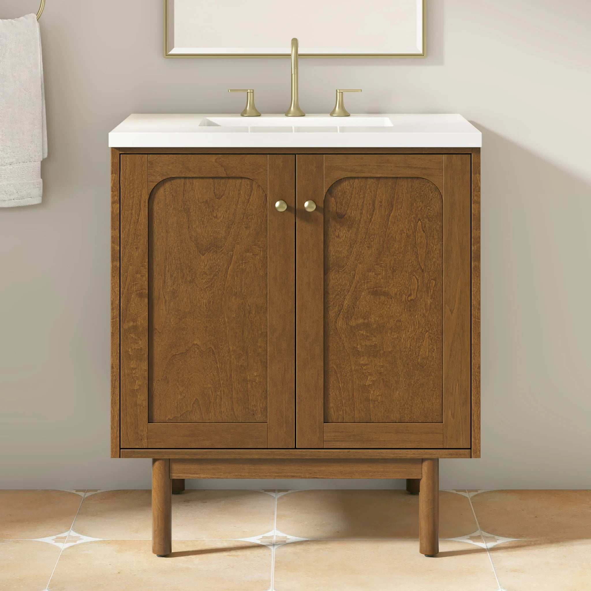 30" Laurent Single Vanity in Honey Oak by James Martin Vanities-White Zeus Silestone 5