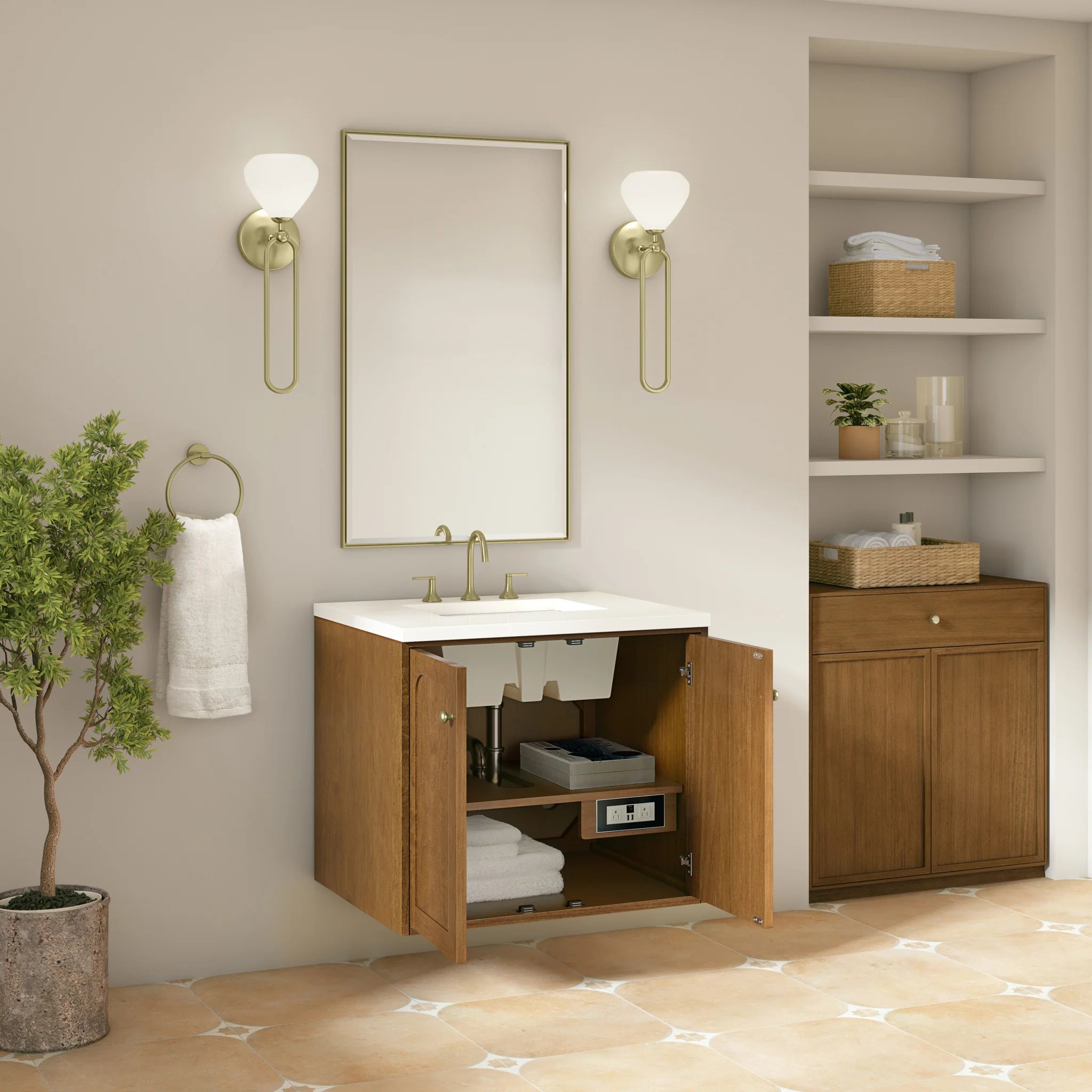 30" Laurent Single Vanity in Honey Oak by James Martin Vanities-White Zeus Silestone 9