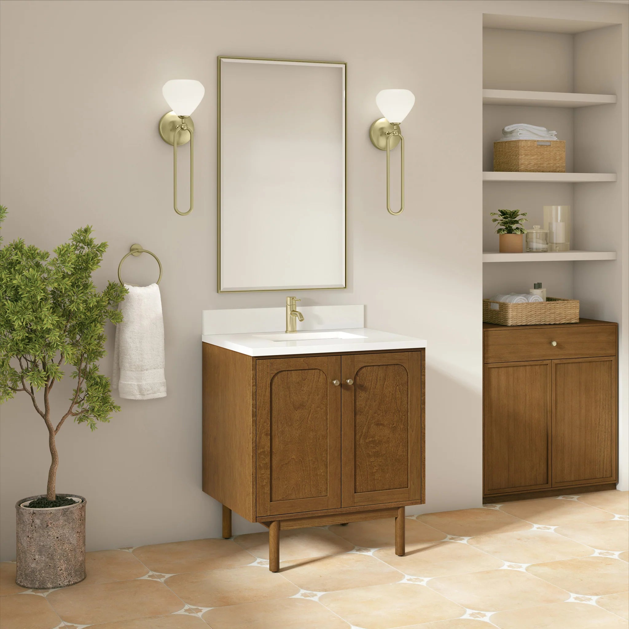 30" Laurent Single Vanity in Honey Oak by James Martin Vanities-White Zeus Silestone & Backsplash 5