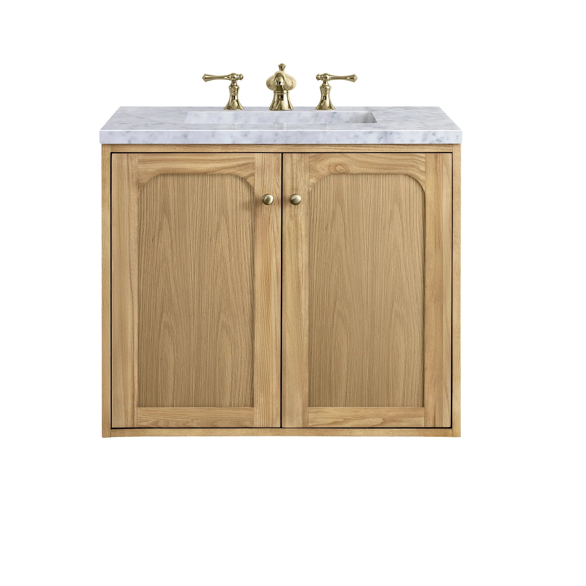 30" Laurent Single Vanity in Light Natural Oak-Carrara White Marble-8" Widespread image 1
