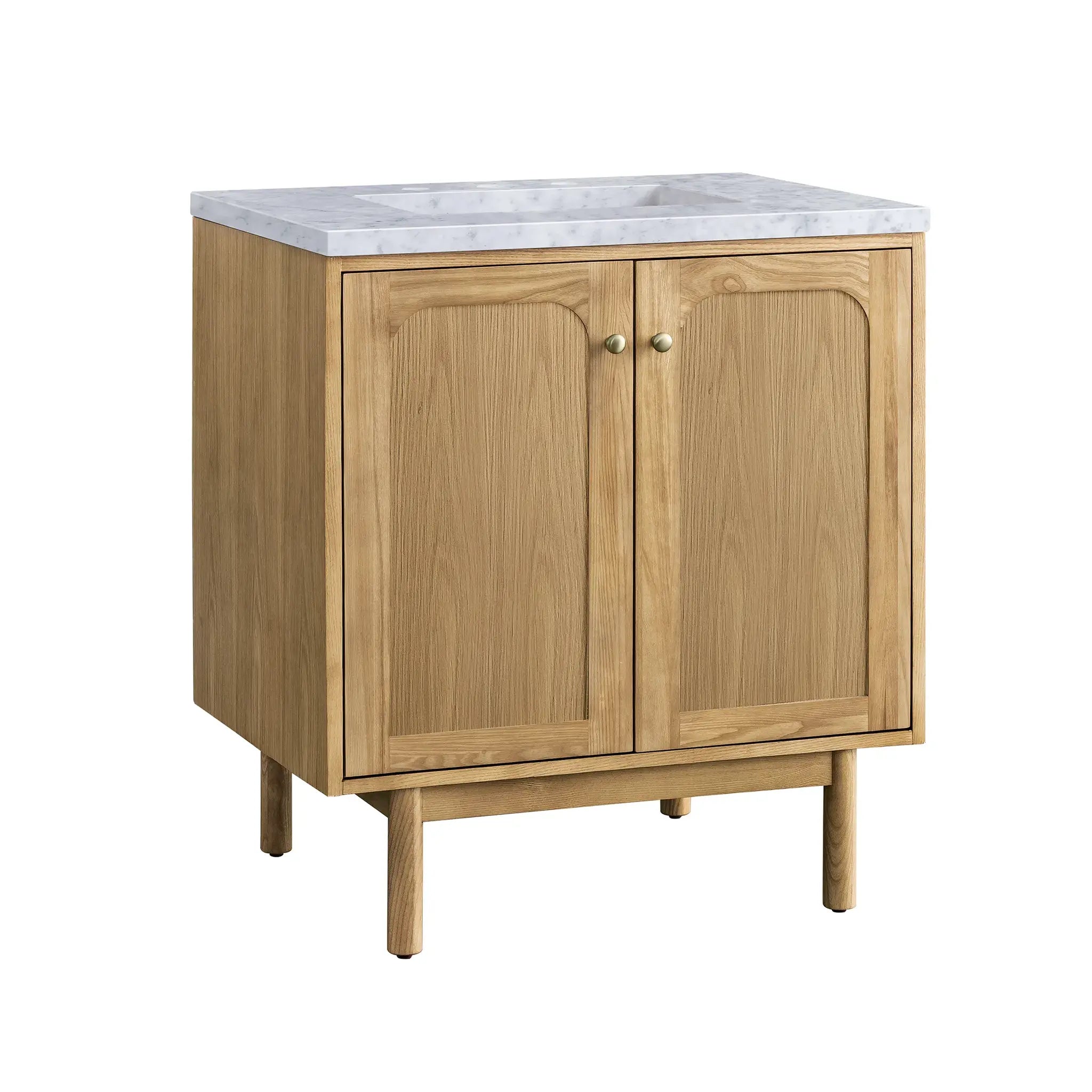 30" Laurent Single Vanity in Light Natural Oak-Carrara White Marble-8" Widespread image 11