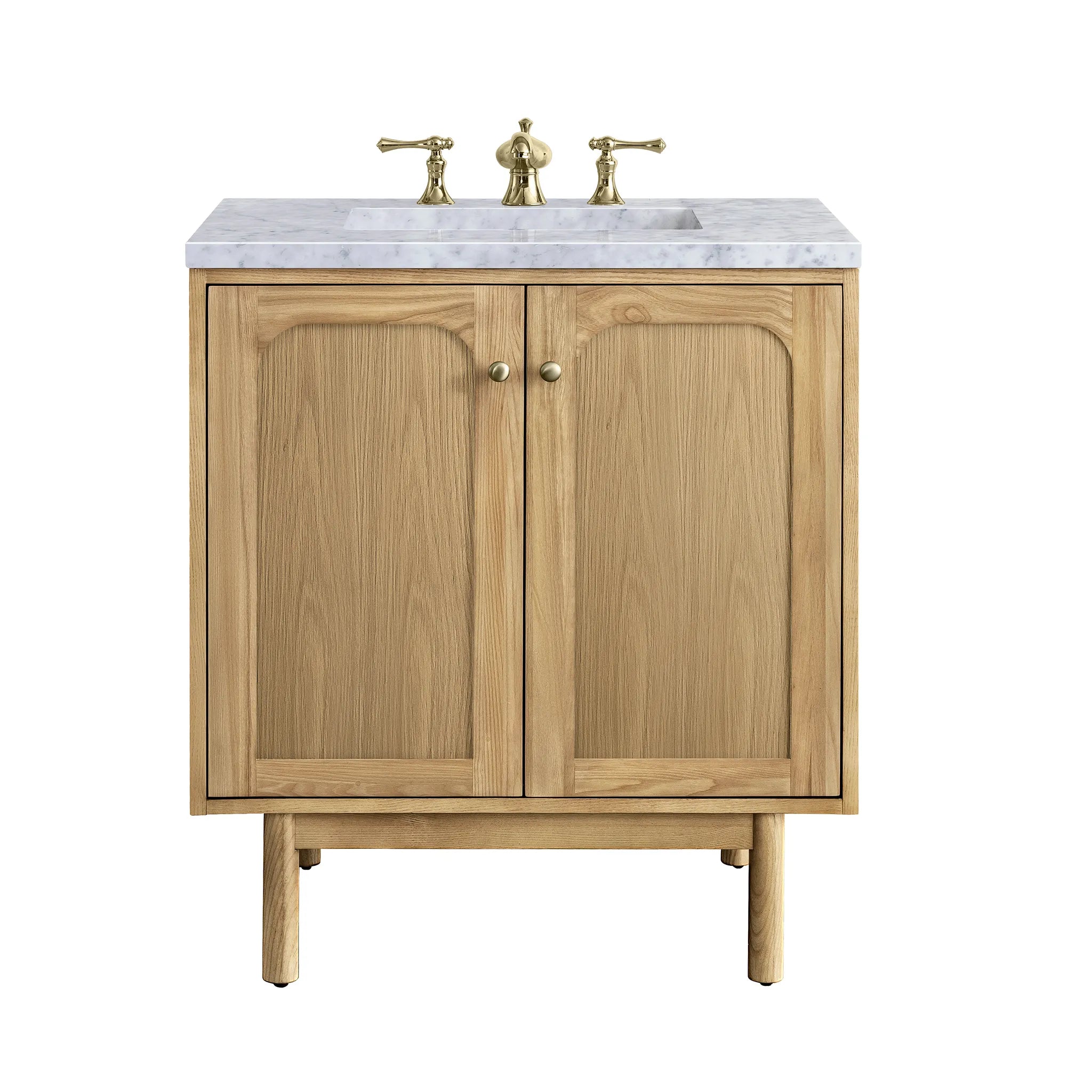 30" Laurent Single Vanity in Light Natural Oak-Carrara White Marble-8" Widespread image