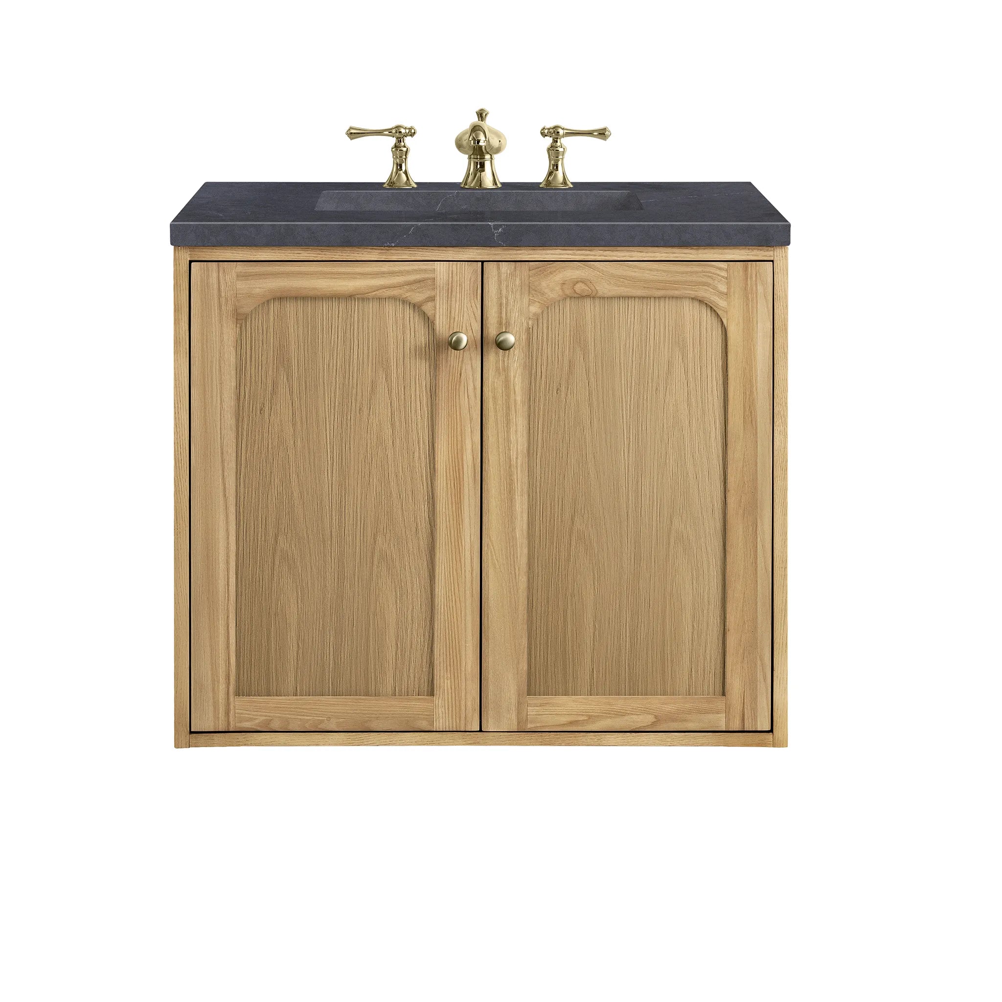 30" Laurent Single Vanity in Light Natural Oak-Charcoal Soapstone Silestone-8" Widespread image 1
