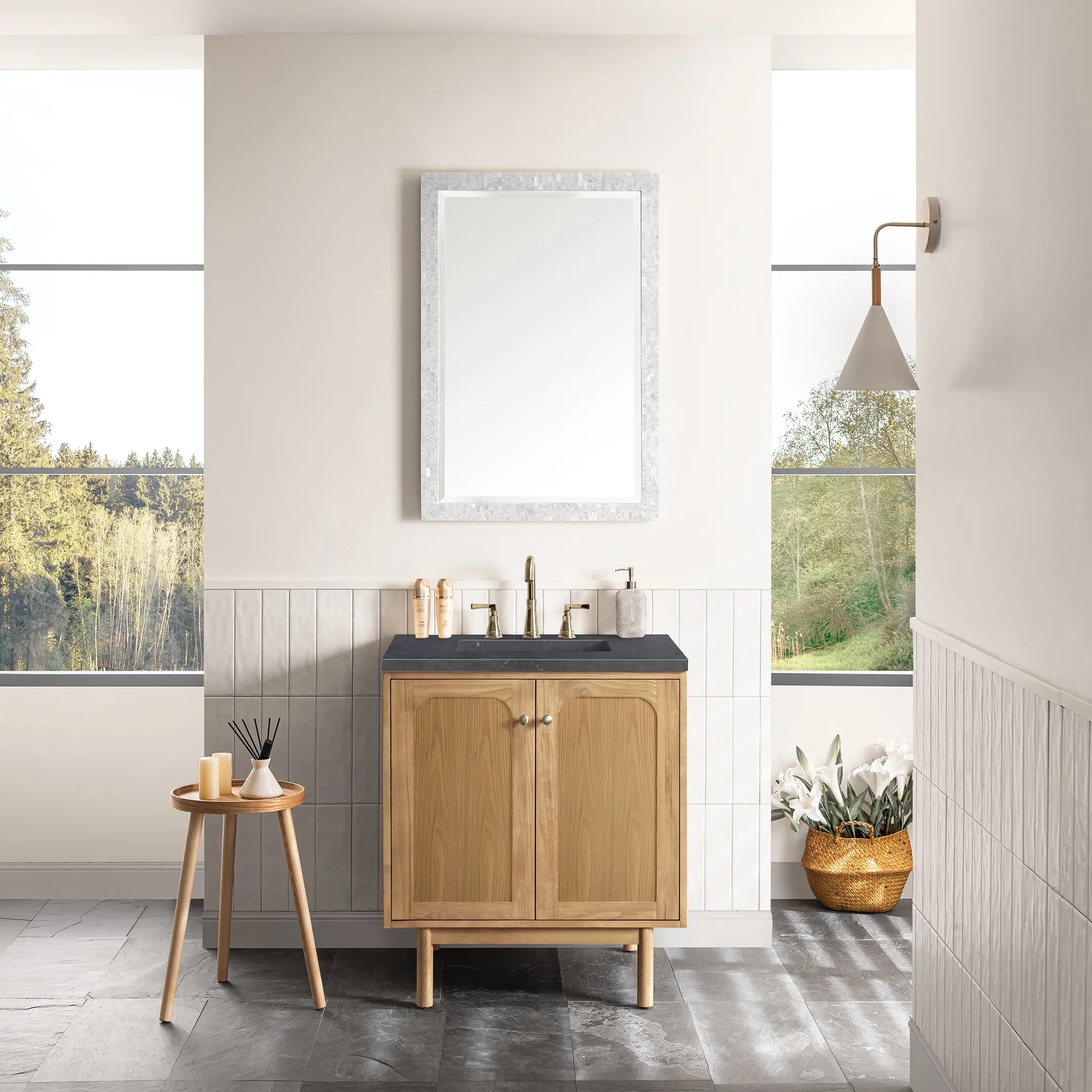 30" Laurent Single Vanity in Light Natural Oak-Charcoal Soapstone Silestone-8" Widespread image 2