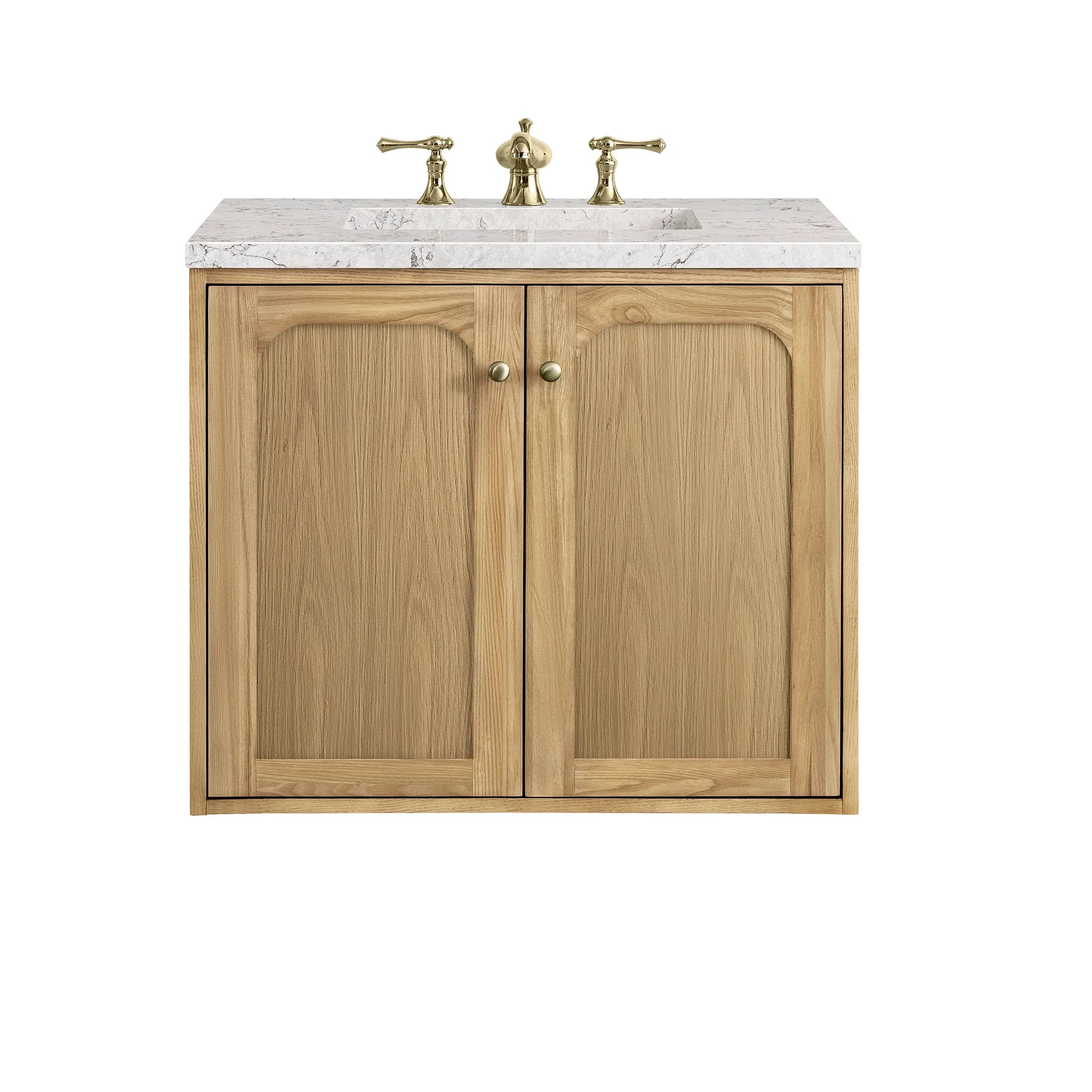 30" Laurent Single Vanity in Light Natural Oak-Eternal Jasmine Pearl Silestone-8" Widespread image 1