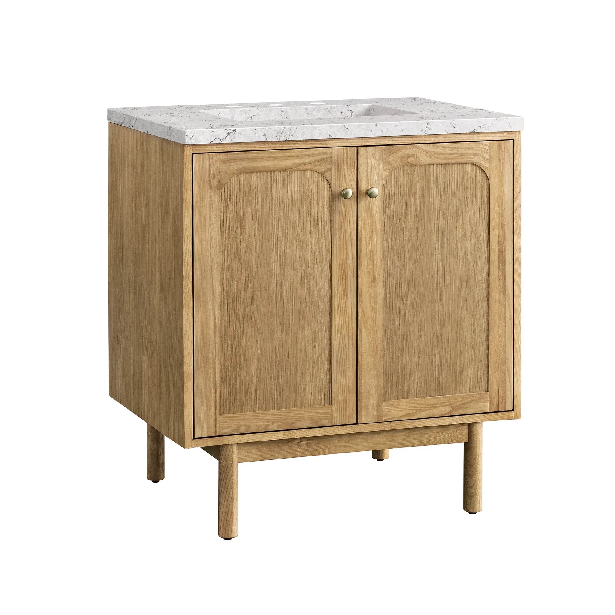 30" Laurent Single Vanity in Light Natural Oak-Eternal Jasmine Pearl Silestone-8" Widespread image 11