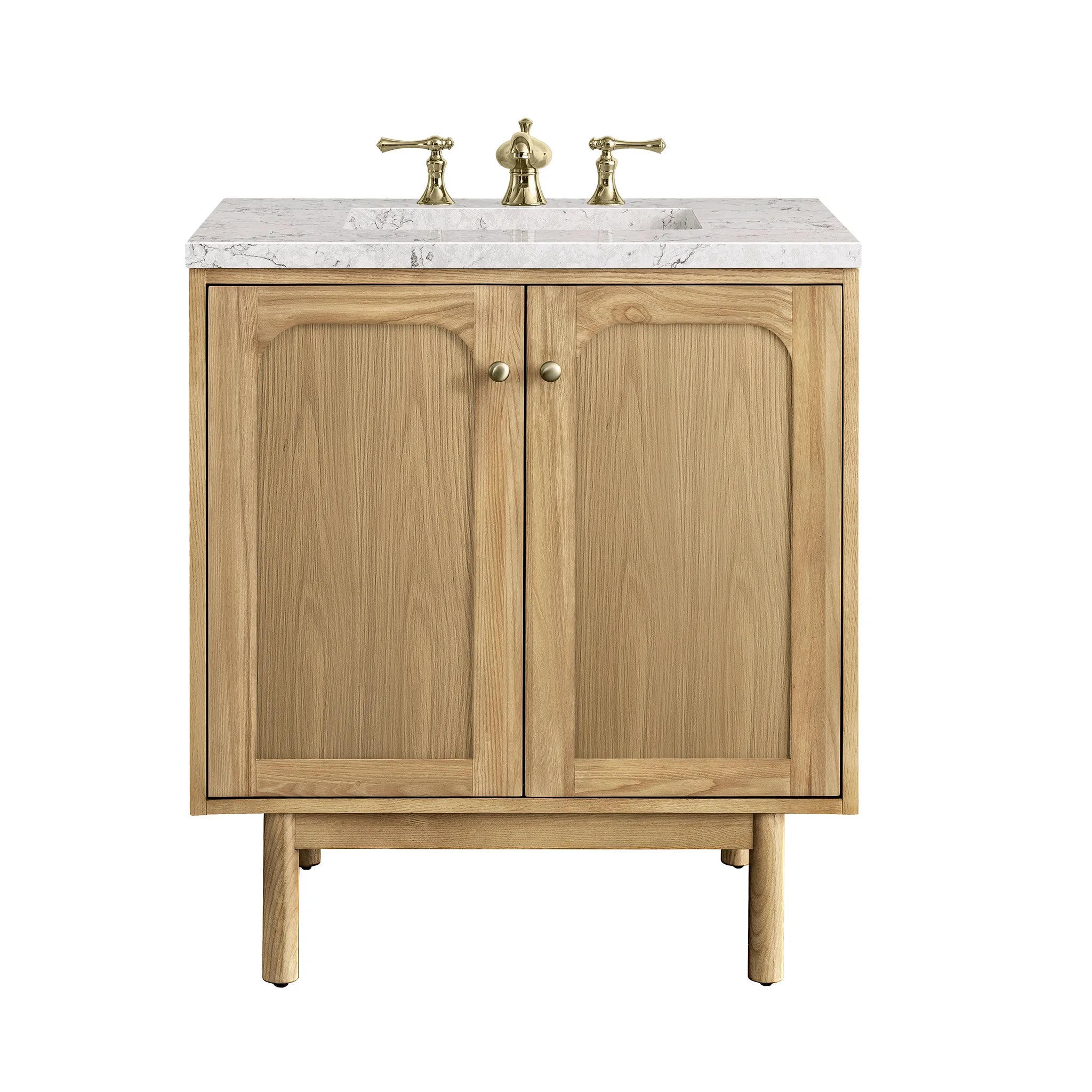 30" Laurent Single Vanity in Light Natural Oak-Eternal Jasmine Pearl Silestone-8" Widespread image