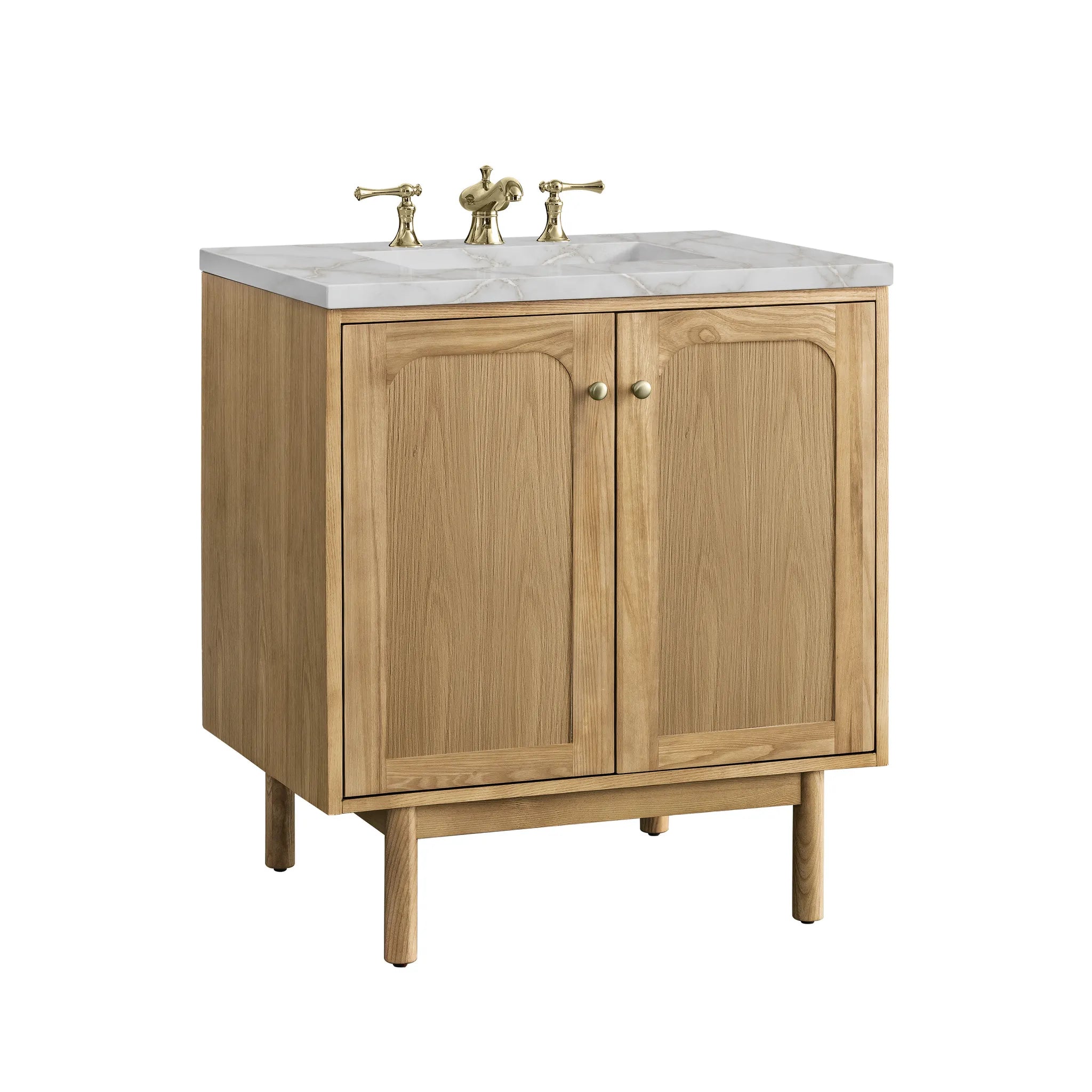 30" Laurent Single Vanity in Light Natural Oak-Victorian Silver Silestone-8" Widespread image 11