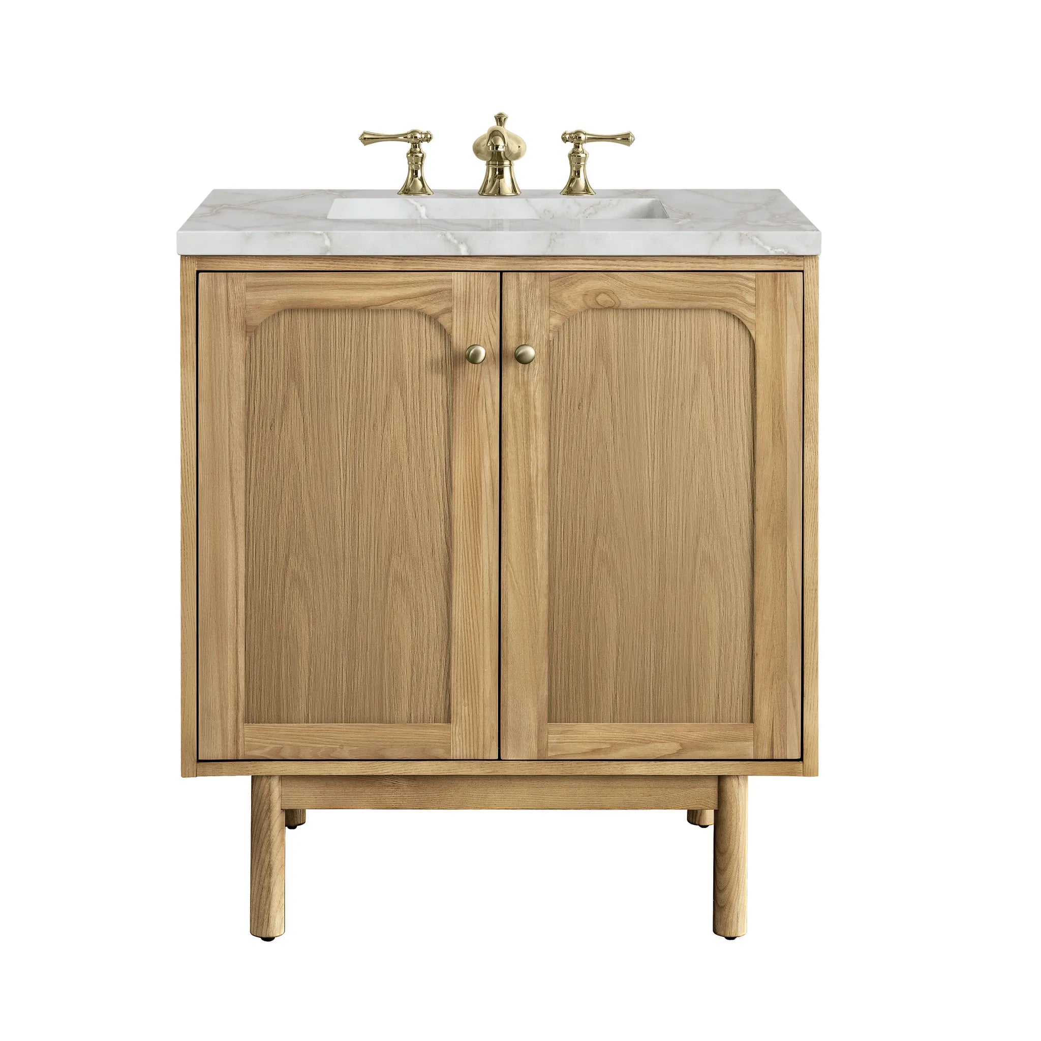 30" Laurent Single Vanity in Light Natural Oak-Victorian Silver Silestone-8" Widespread image