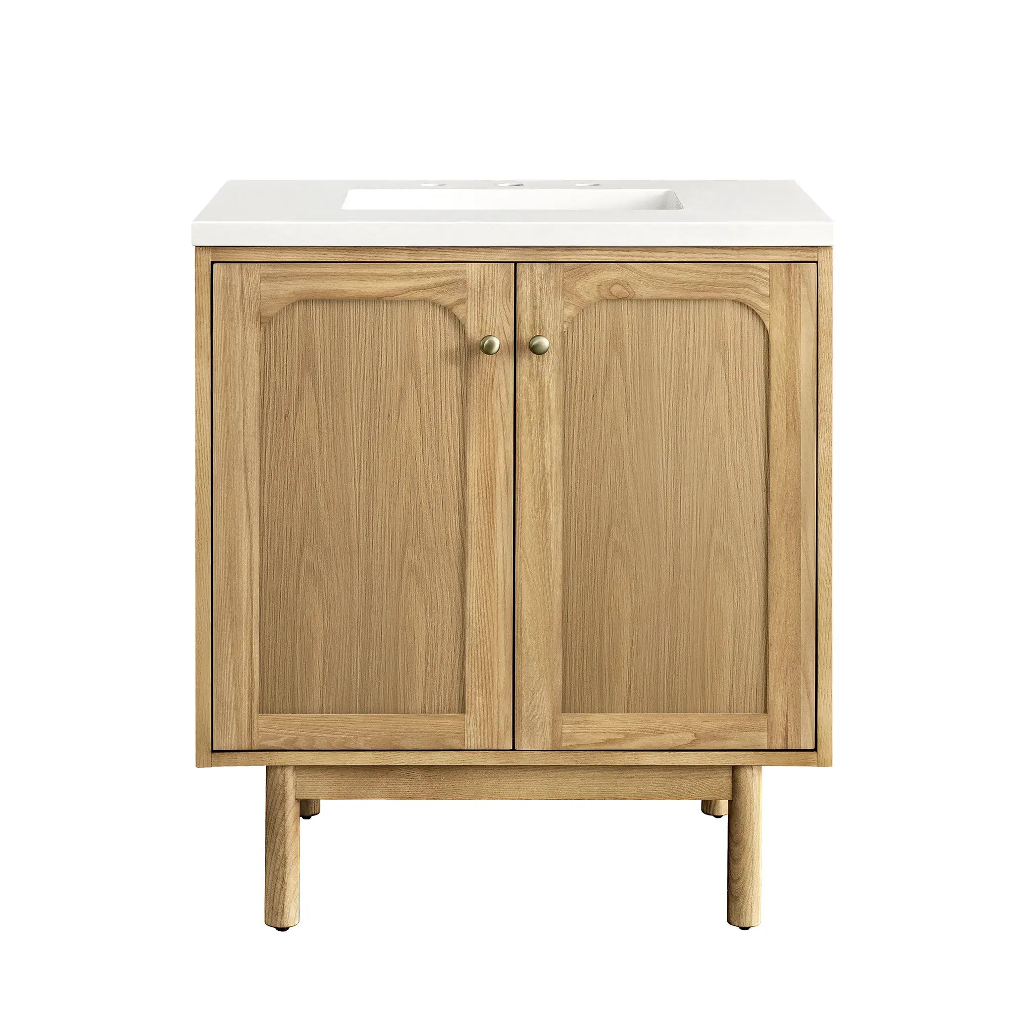 30" Laurent Single Vanity in Light Natural Oak-White Zeus Silestone-8" Widespread image 1
