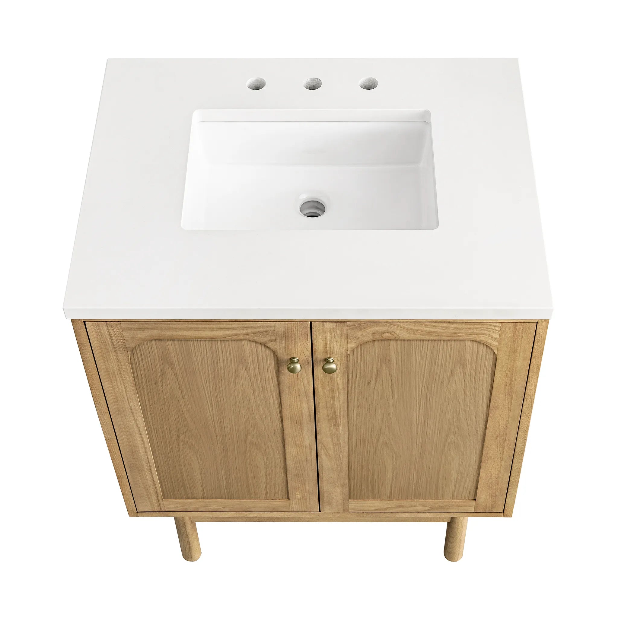 30" Laurent Single Vanity in Light Natural Oak-White Zeus Silestone-8" Widespread image 10