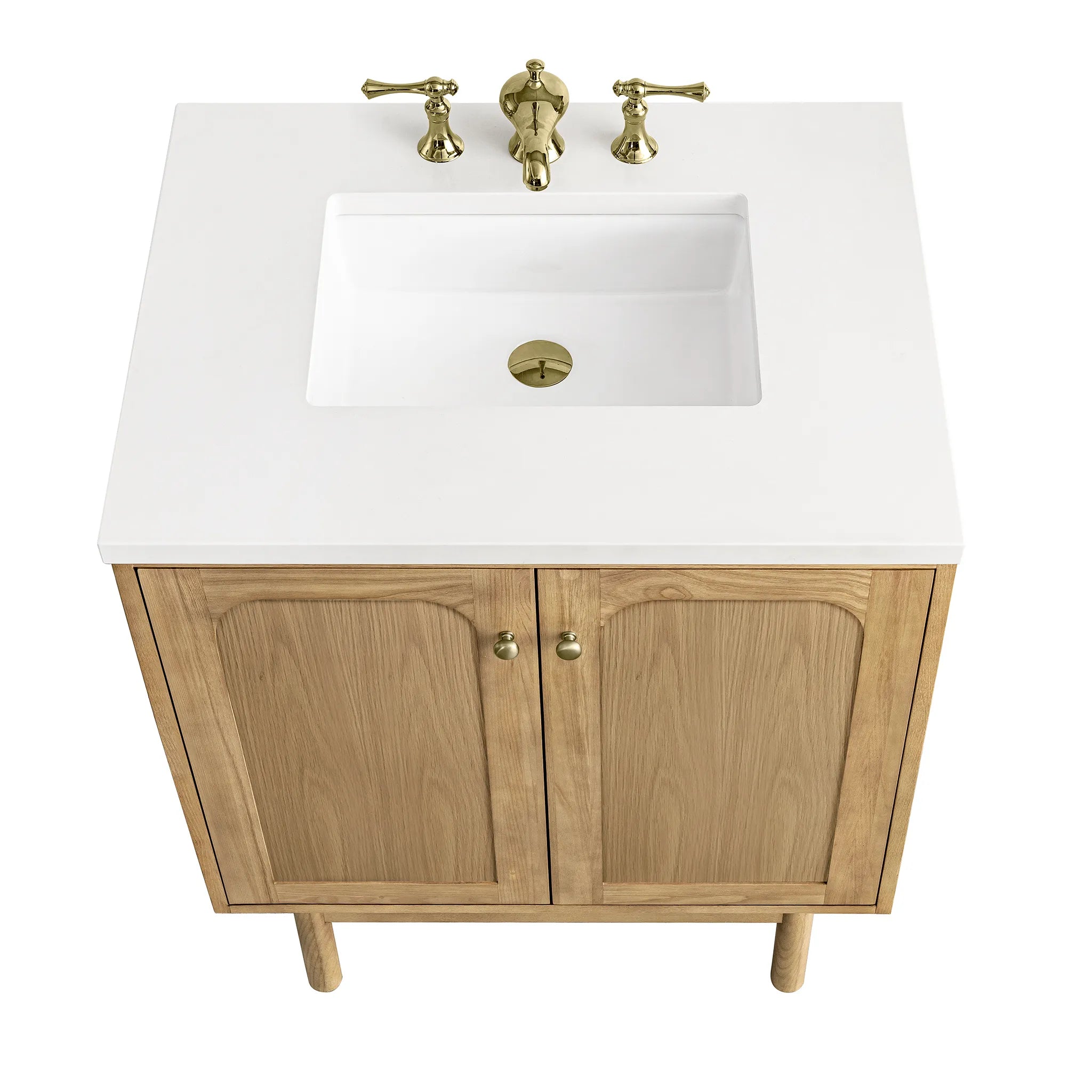 30" Laurent Single Vanity in Light Natural Oak-White Zeus Silestone-8" Widespread image 11