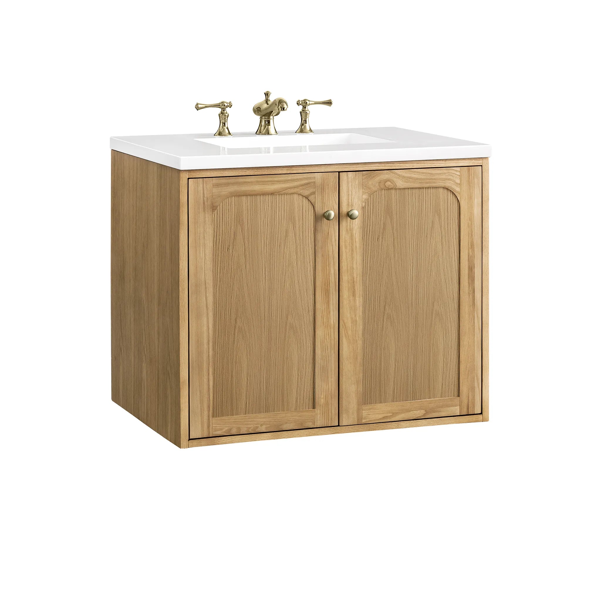 30" Laurent Single Vanity in Light Natural Oak-White Zeus Silestone-8" Widespread image 17
