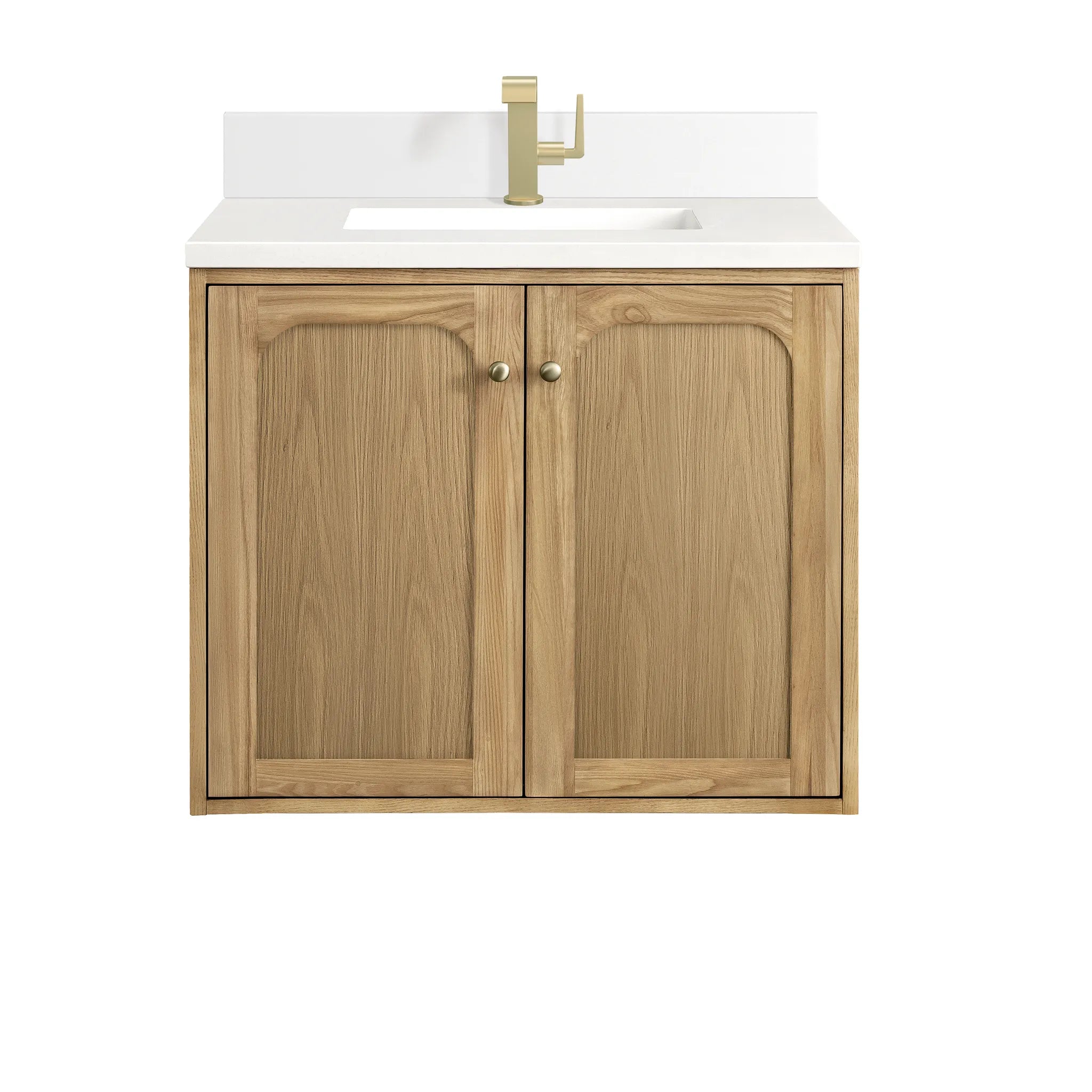 30" Laurent Single Vanity in Light Natural Oak-White Zeus Silestone & Backsplash-Single Hole image