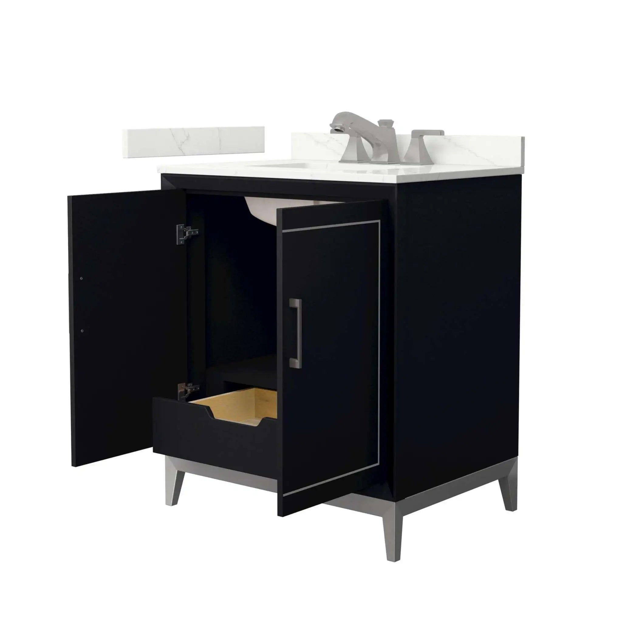 30" Marlena Single Bathroom Vanity in Black with Brushed Nickel Trim by Wyndham
