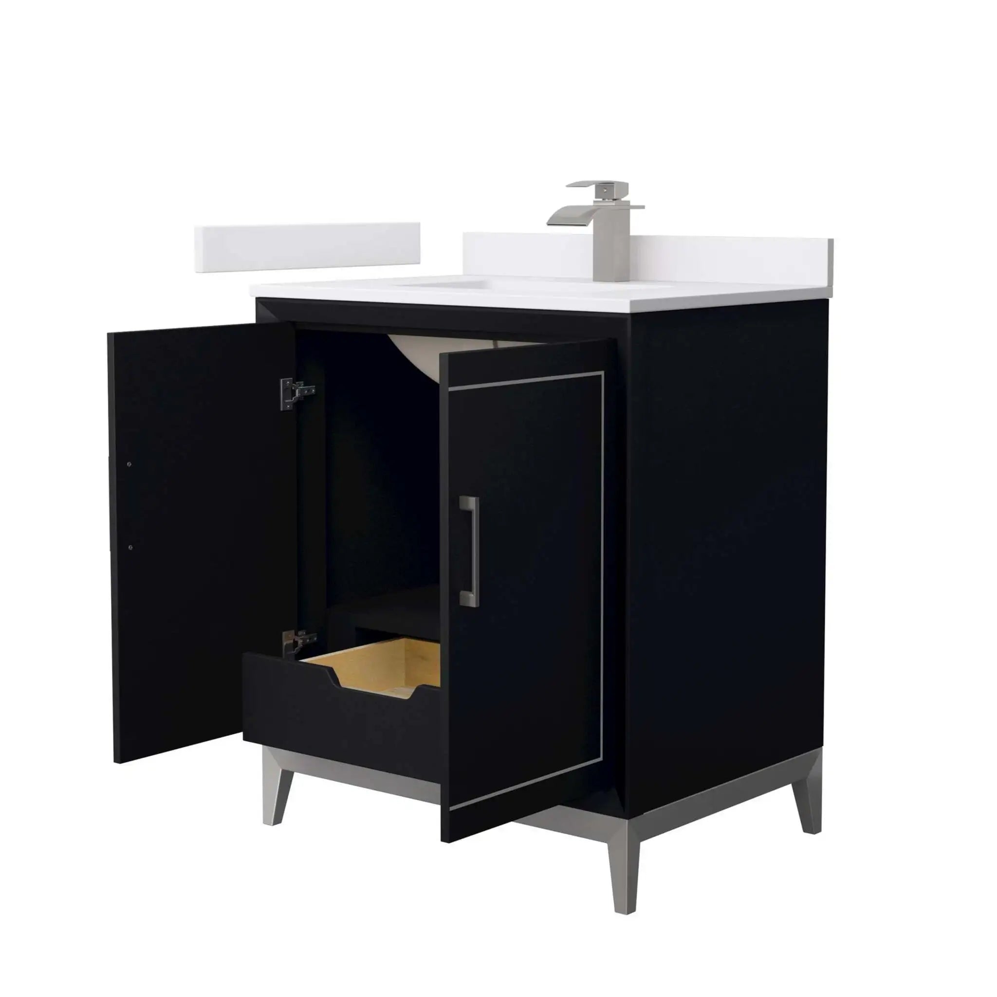 30" Marlena Single Bathroom Vanity in Black with Brushed Nickel Trim by Wyndham