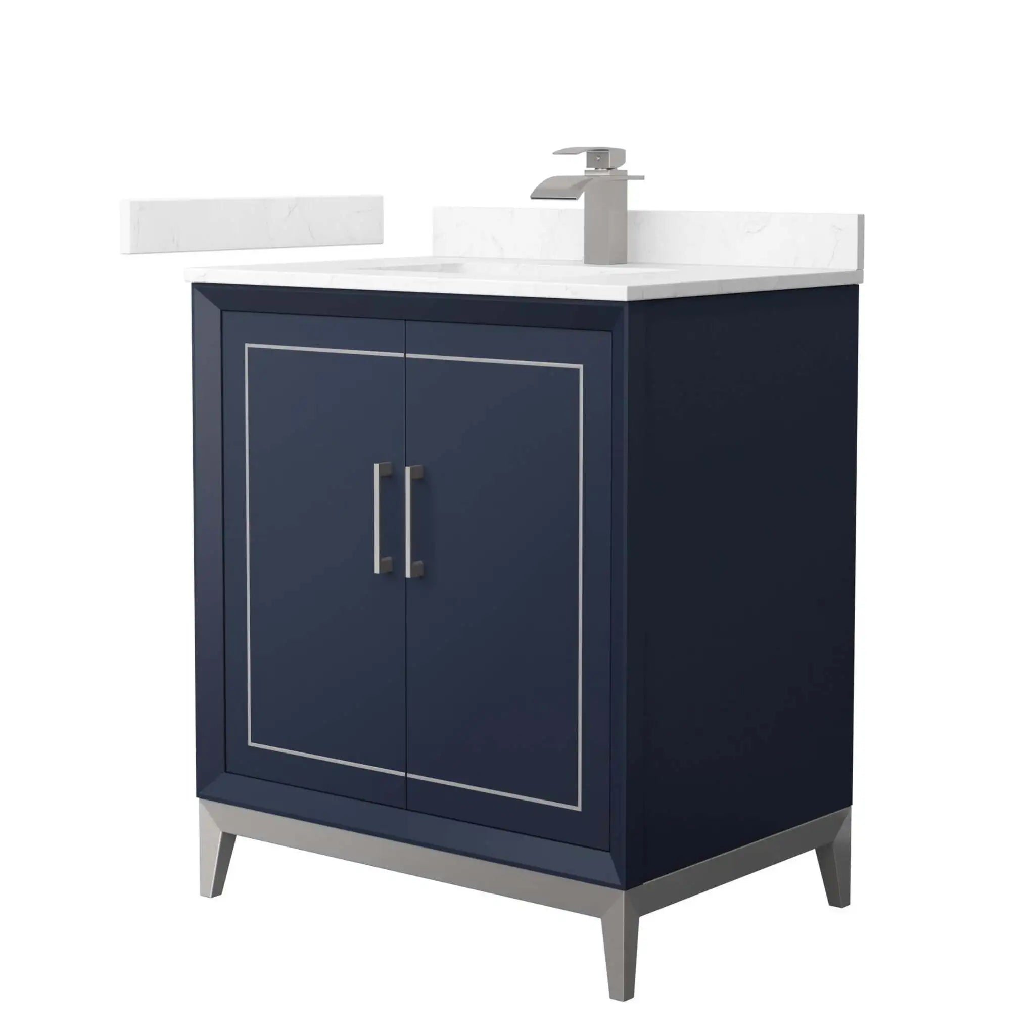 30" Marlena Single Bathroom Vanity in Dark Blue with Brushed Nickel Trim by Wyndham