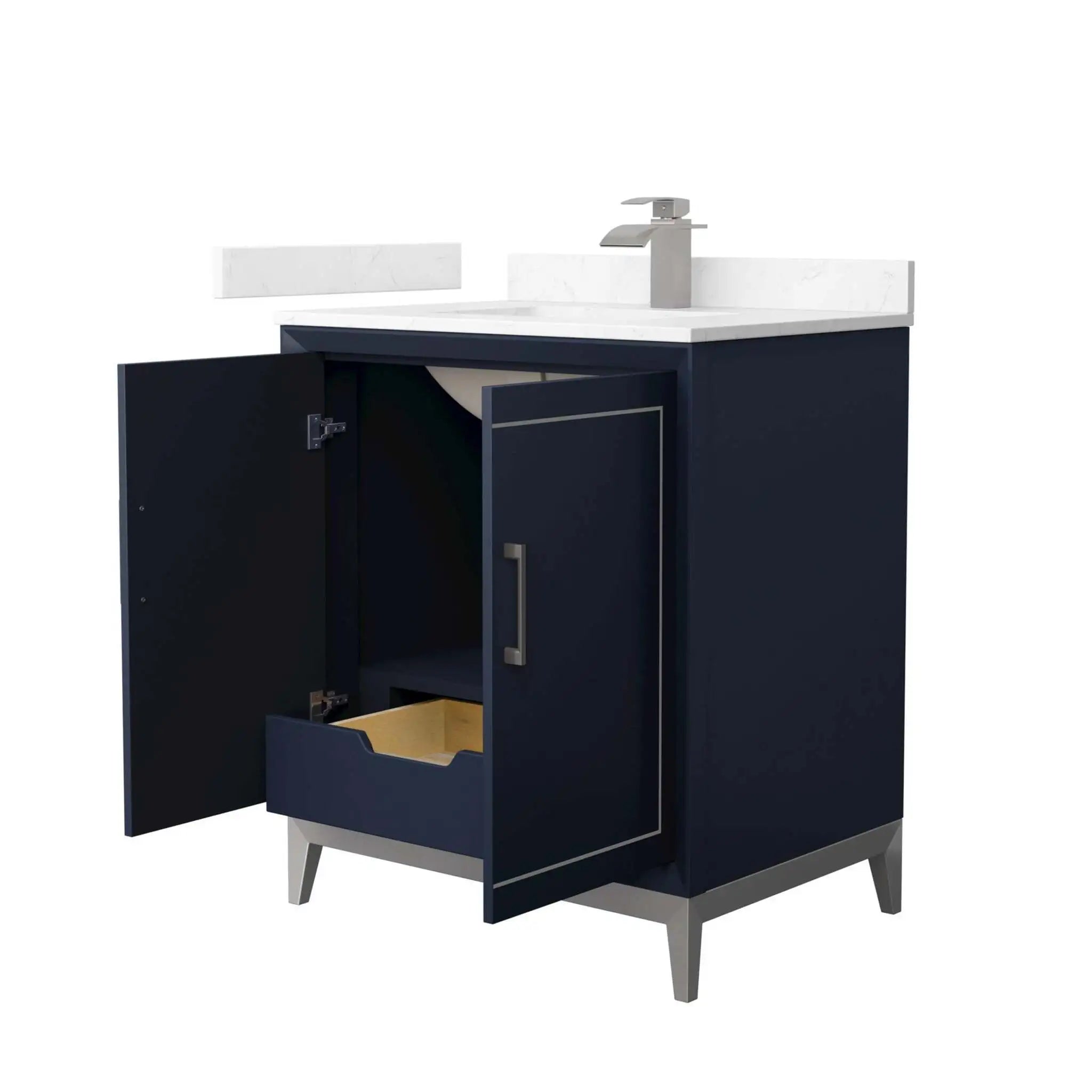 30" Marlena Single Bathroom Vanity in Dark Blue with Brushed Nickel Trim by Wyndham