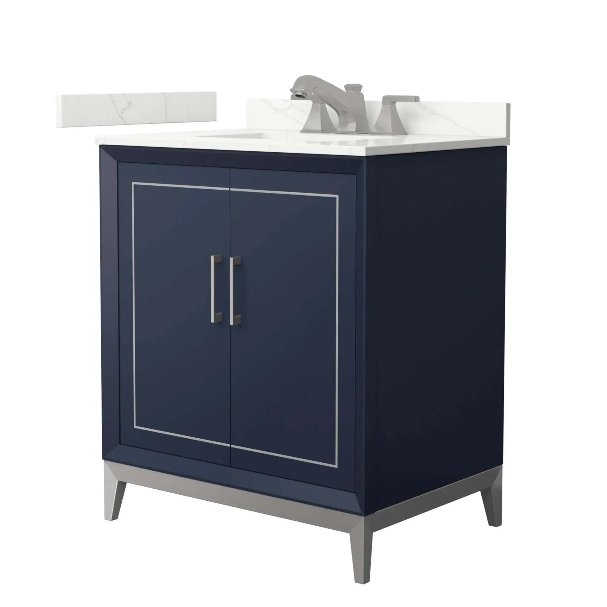 30" Marlena Single Bathroom Vanity in Dark Blue with Brushed Nickel Trim by Wyndham