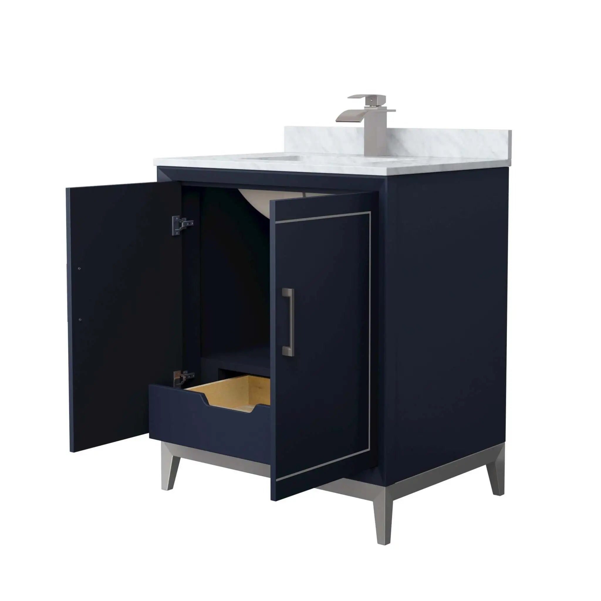 30" Marlena Single Bathroom Vanity in Dark Blue with Brushed Nickel Trim by Wyndham